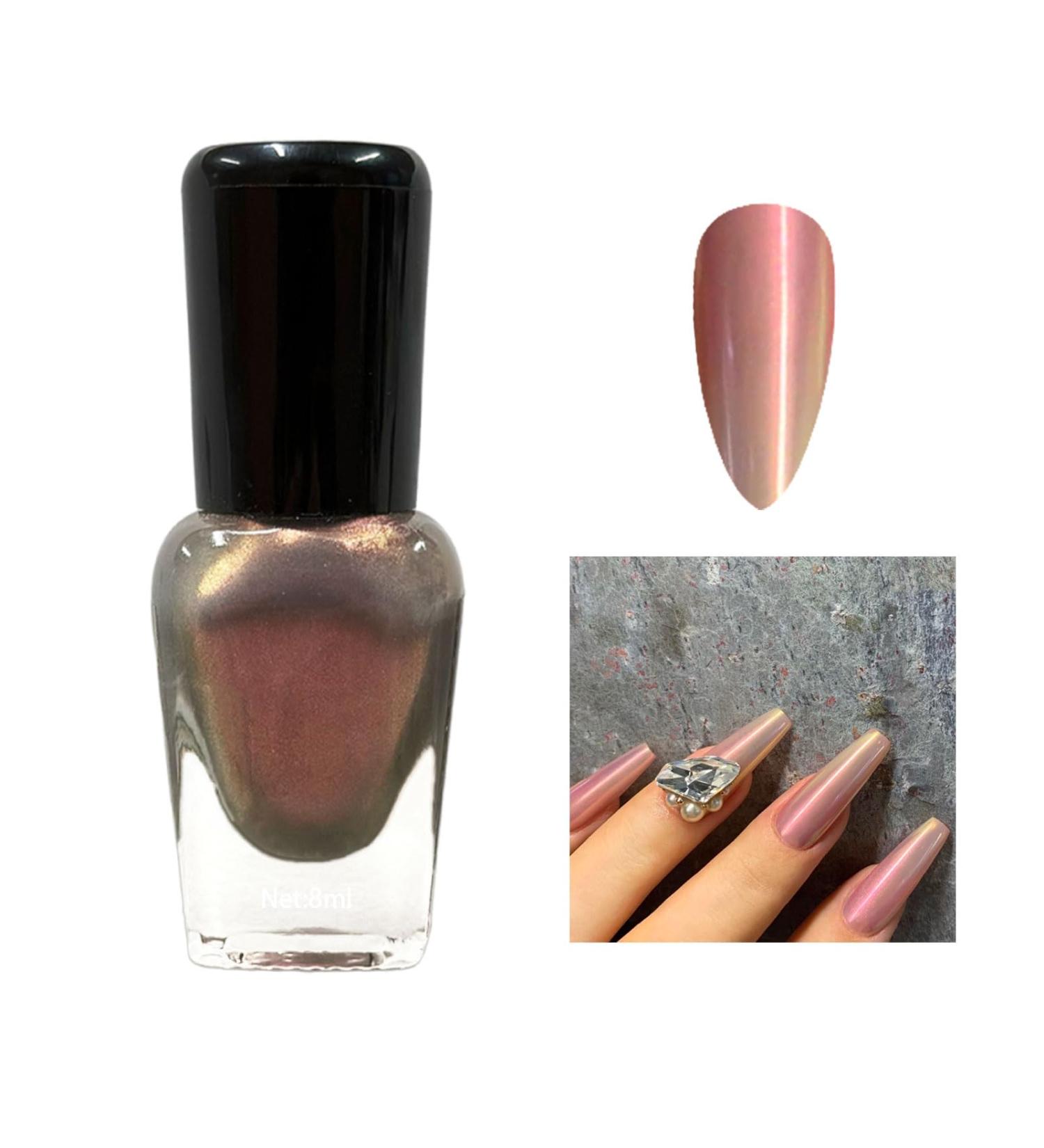 Glitter Nail Polish Aurora Pink Silvery Holographic Quick Dry Nail Gel Varnish Shimmering Metallic Shining Sparkling Long Lasting No Need Cure DIY Nail Art Manicure at Home - Buy Online on GoSupps.com
