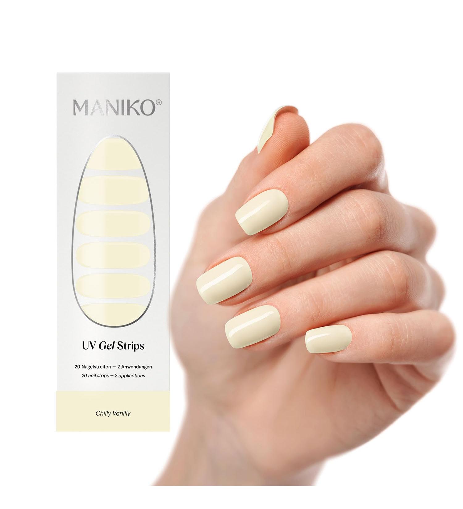 Maniko UV Gel Strips - Vegan Self-Adhesive Nail Film for Long-Lasting Manicure (20 Strips) - Chilly Vanilly - Up to 2 Applications - Buy Online on GoSupps.com