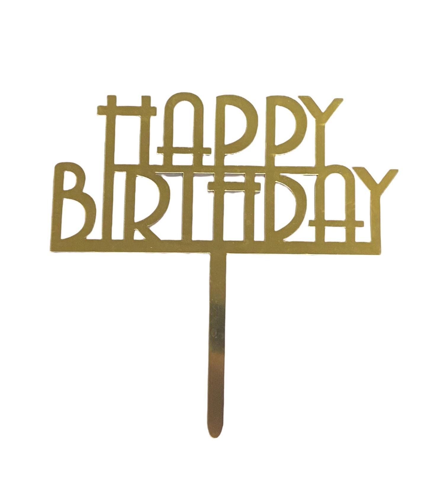 Emma Bunting Art Deco Happy Birthday Cake Topper (Gold Acrylic) Cake Decoration