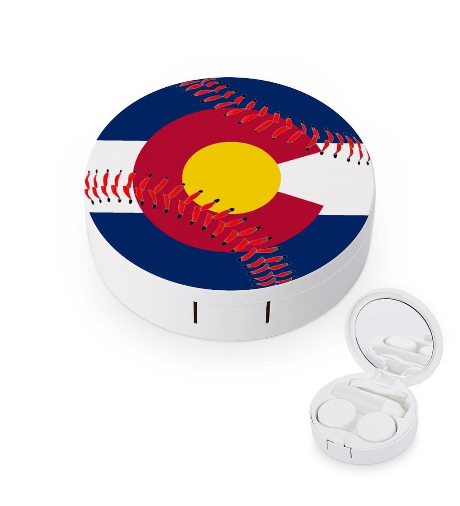 Colorado Flag Baseball Contact Lens Travel Kit | Portable Cute Box with Mirror for Daily Outdoor Use - Buy Online on GoSupps.com