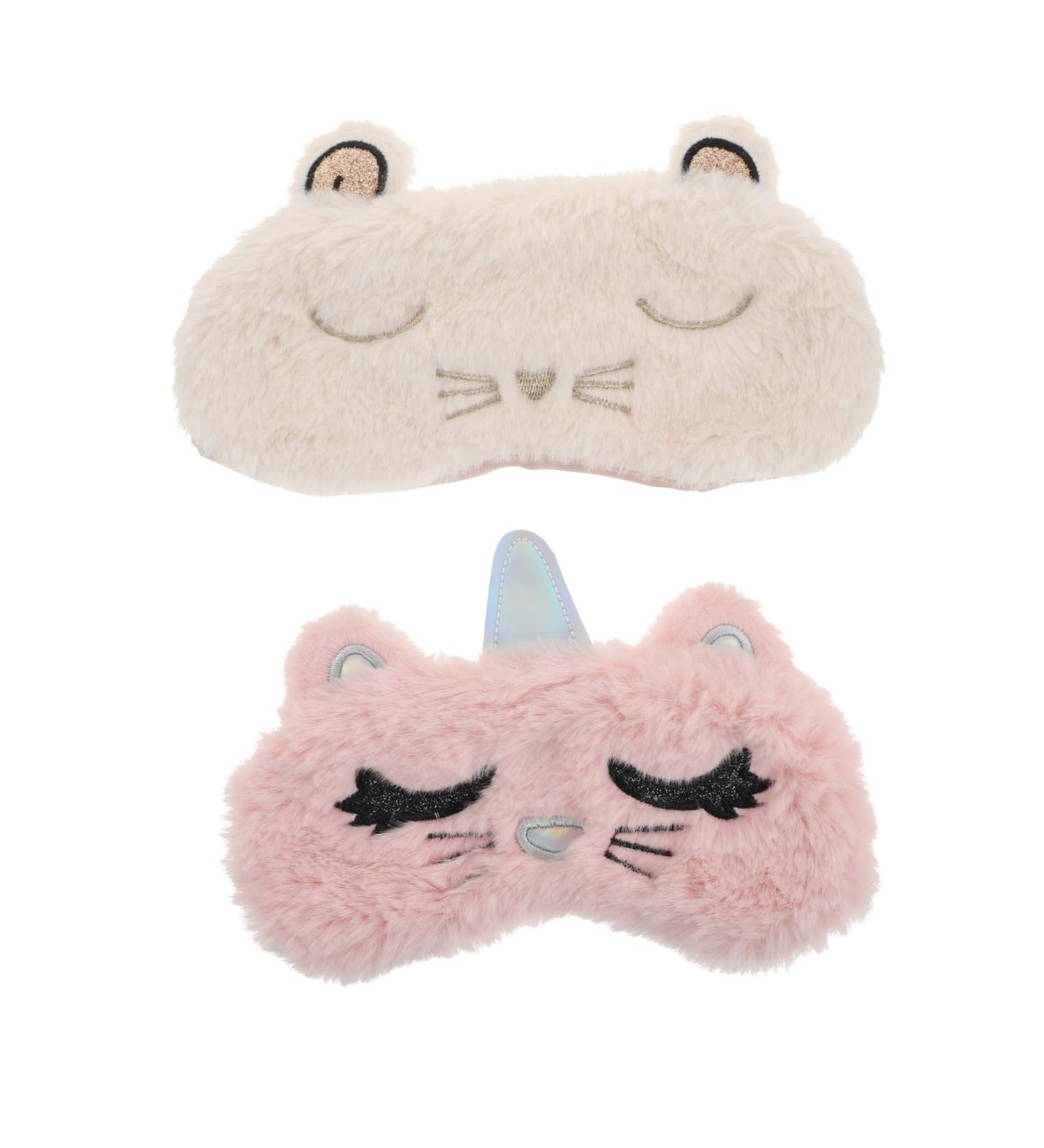 Healeved 2pcs Cat Eye Mask Set - Satin Sleep Eye Blindfolds for Nap, Cartoon Design, Polyester Material - White - Buy Online on GoSupps.com