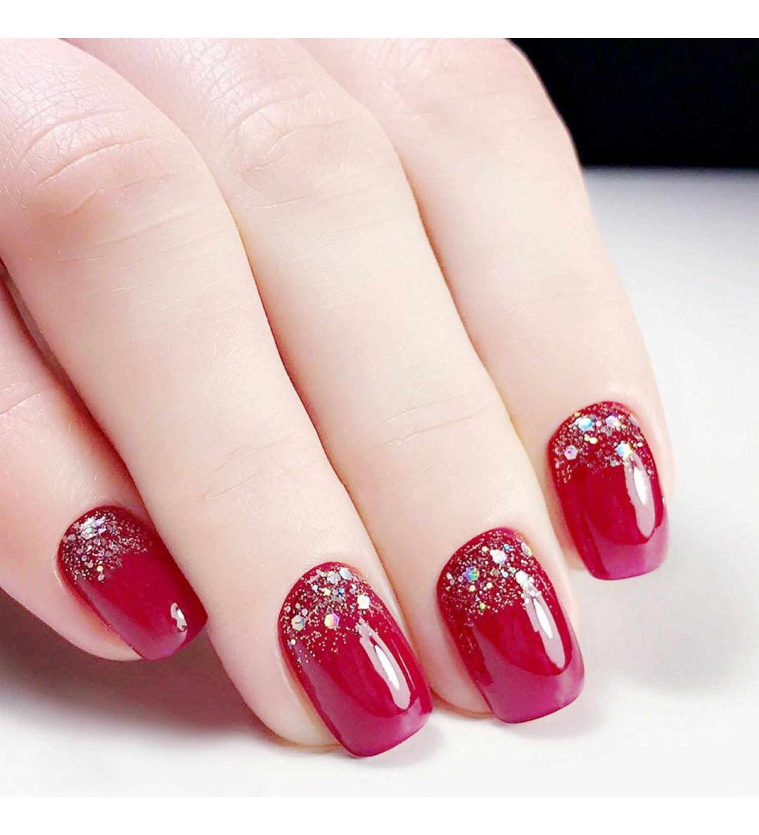 Jovono Red Glitter Acrylic Full Cover Artificial Fingernails - Elegant Clip-On Nails for Weddings Birthdays & Parties - No Adhesive Required - Buy Online on GoSupps.com