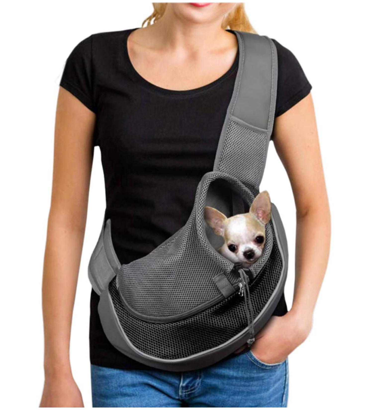 Small Dog Puppy Sling Carrier: Lightweight Hands-Free Pet Carry Bag - Adjustable Shoulder Sling with Pocket & Collar Hook - Black (Under 2kg) - Buy Online on GoSupps.com
