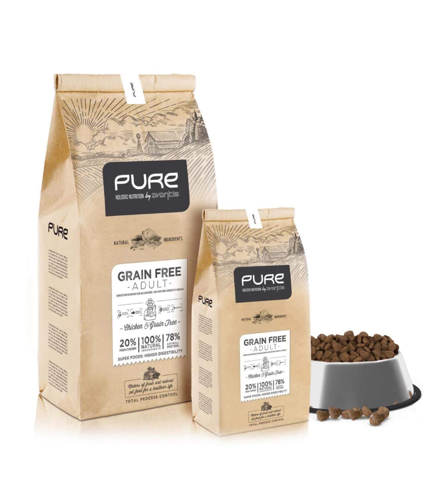 Avantis Pet Pure Grain Free Adult Dog Food for Adult Dogs of All Breeds 2 kg 100% complete and balanced food with Chicken and without cereals for dogs suffering from intolerance and - Buy Online on GoSupps.com