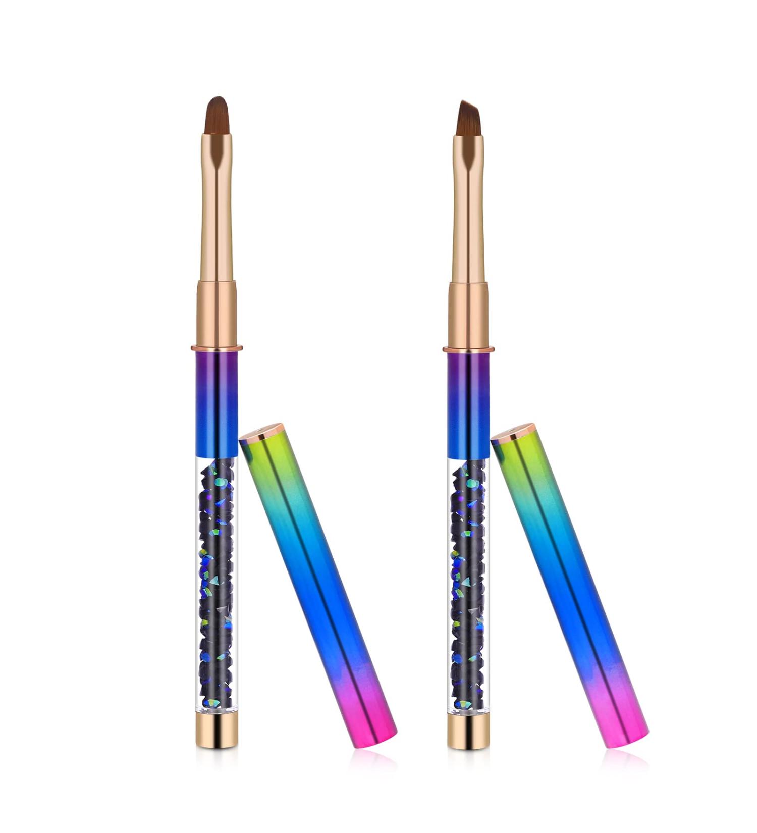 2pcs Nail Art Clean Up Brushes - Round & Angled Head Acrylic Nail Brush Pen for Women - Painting Tools for Nail Art Design & Polish Mistake Cleaning - Buy Online on GoSupps.com