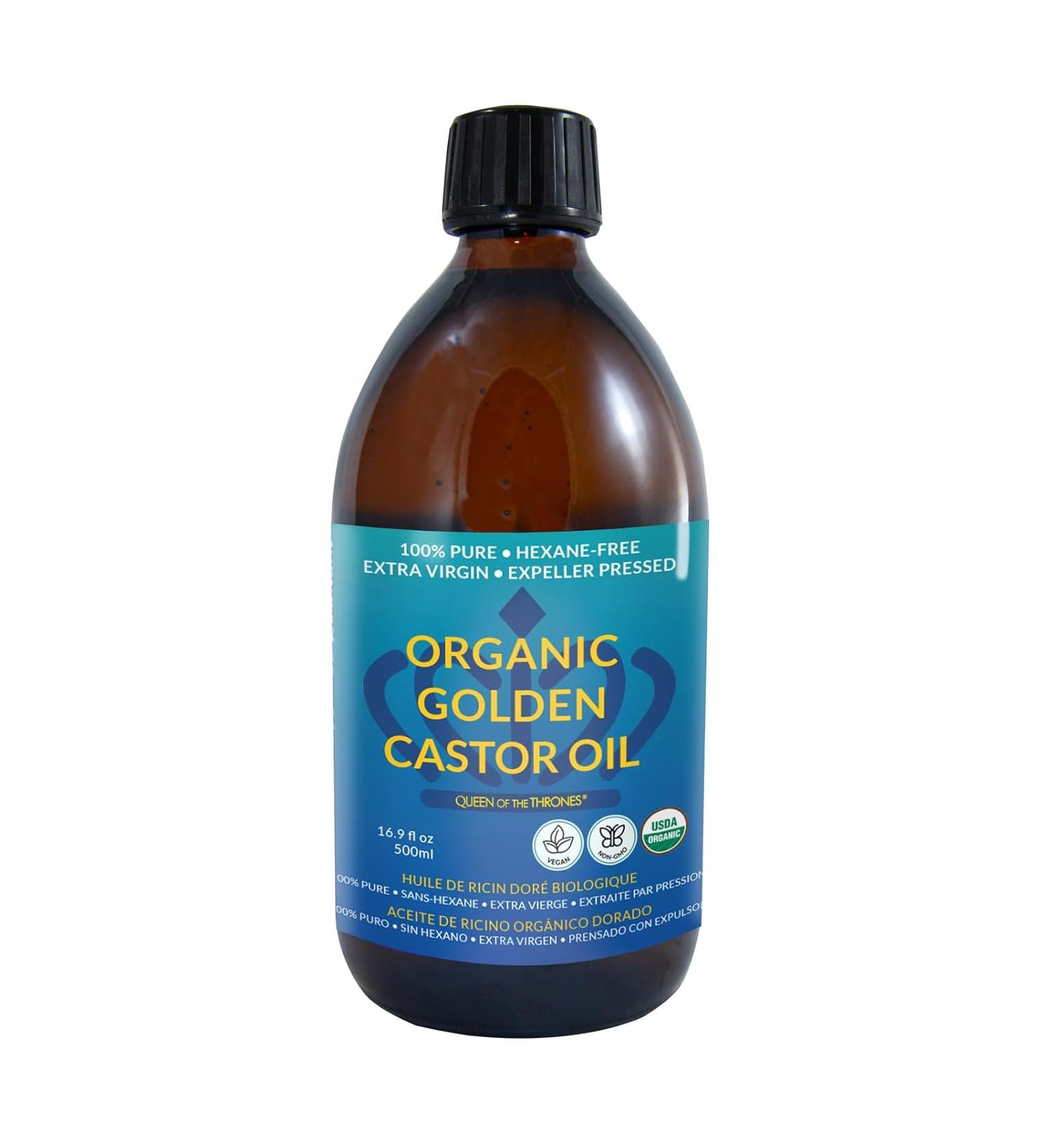 Organic Golden Castor Oil 500mL - 100% Pure & USDA Certified for Hair, Skin & Digestion - Buy Online on GoSupps.com
