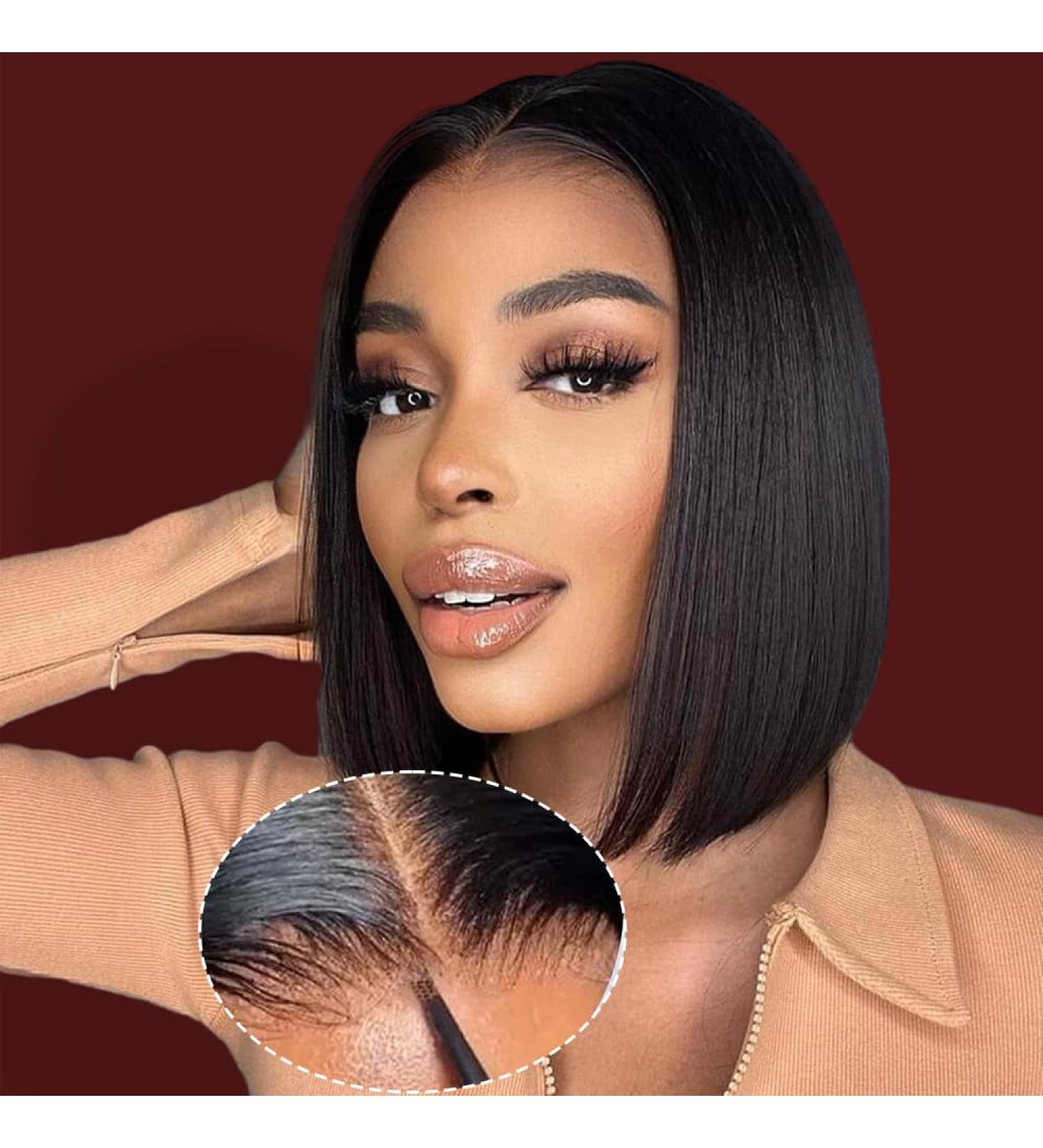 Short Bob Wig - 10 Inch 5x5 HD Lace Human Hair Pre-Plucked 180% Density | YDDM Wear and Go Glueless Brazilian Wig - Buy Online on GoSupps.com