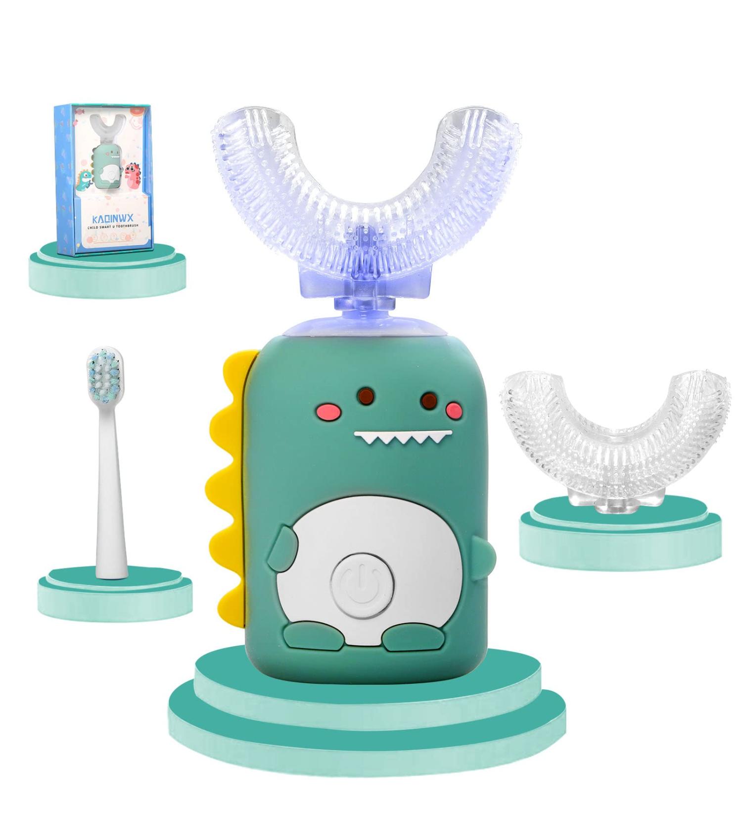 KAQINWX Kids Electric U-Shaped Toothbrush - Rechargeable & Waterproof | Smart Timer, 3 Brush Heads, 2 Modes | Ages 2-12 (Green) - Buy Online on GoSupps.com