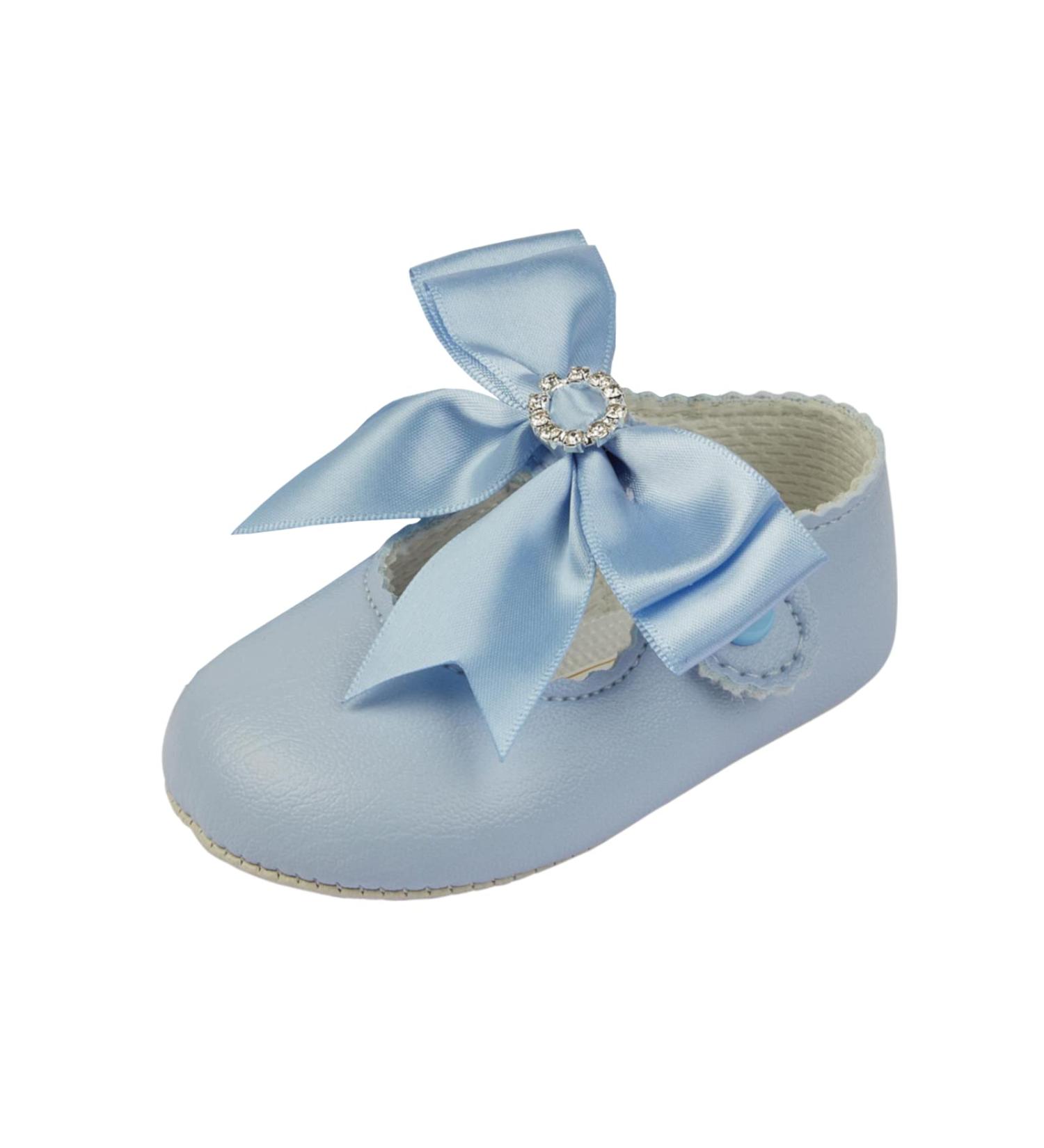 Baypods Baby Girls Soft Sole Pre Walker Shoes with Diamante Bow - Sky Blue | Made in England | Sizes 0 UK Child - Buy Online on GoSupps.com