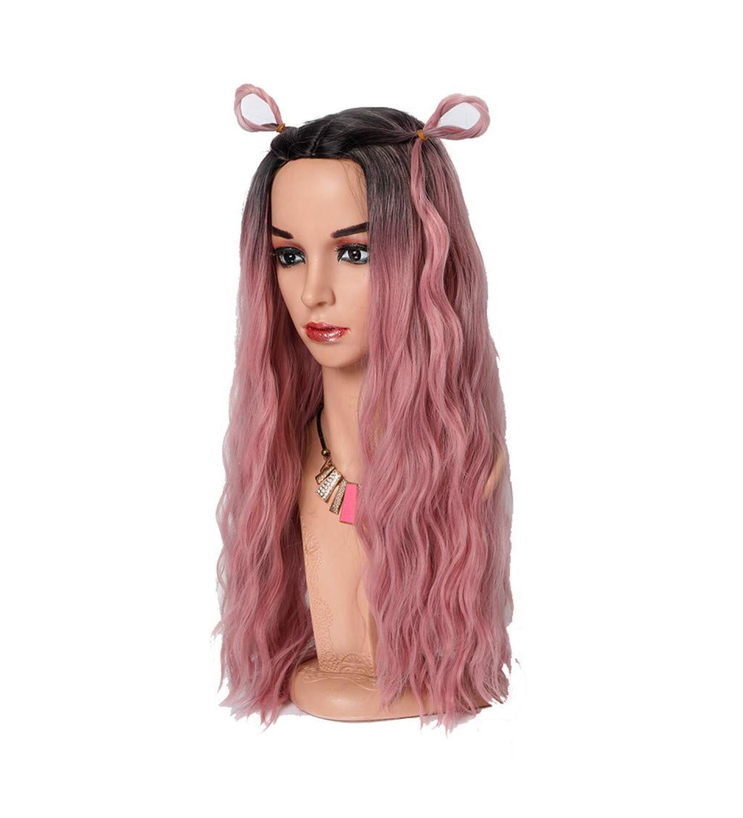 Long Pink Wavy Wig for Women - Curly Synthetic Hair for 50s 60s 70s 80s Cosplay - International Shipping Available - Buy Online on GoSupps.com
