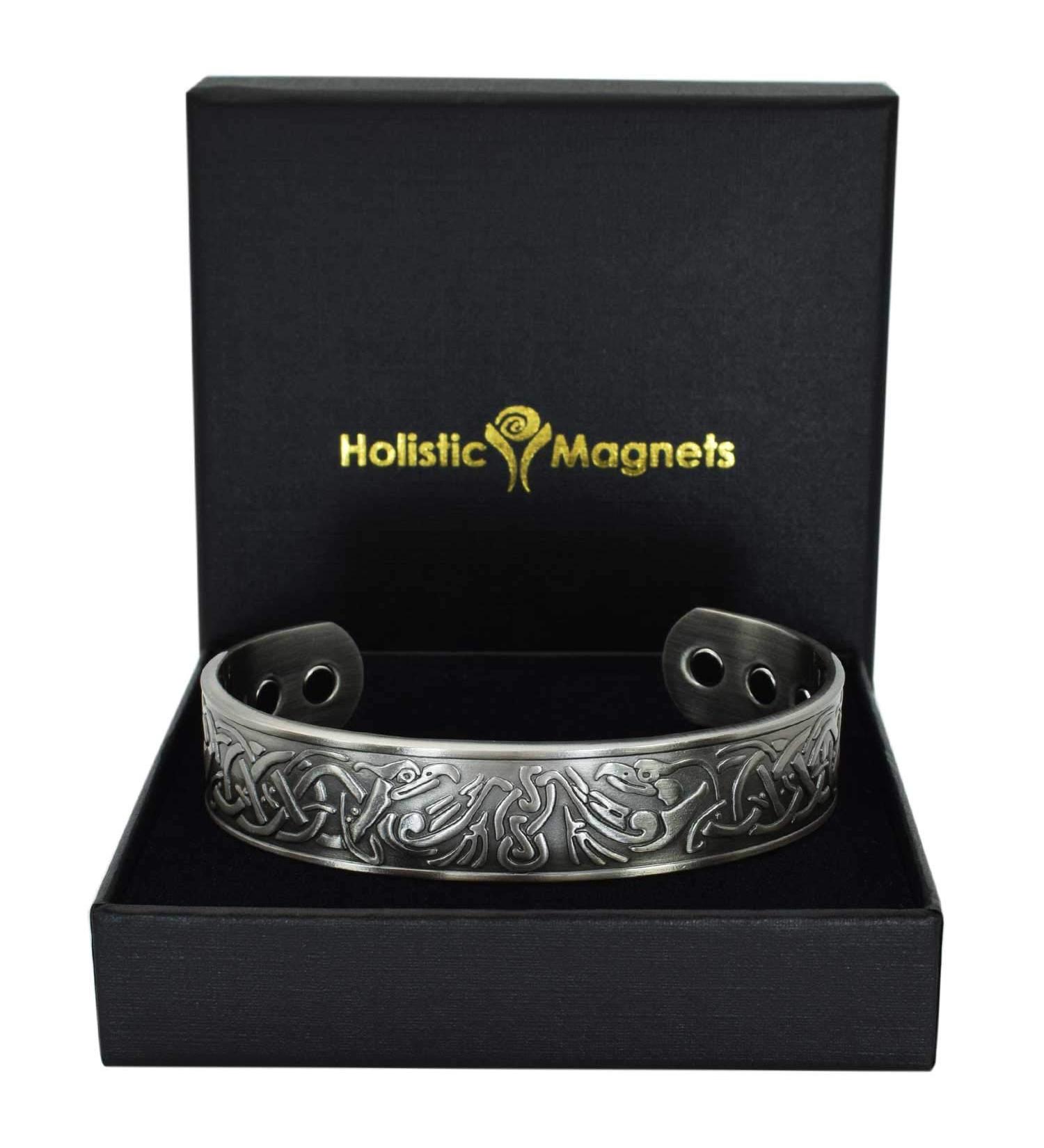 Wide Copper Magnetic Bracelet for Men Copper Wristband Pewter Plated Holistic Magnetic Band with 6 Strong Magnets Adjustable- Viking Eagle -VEP (M: Wrist 16.5-19.5cm/6.5-7.7") - Buy Online on GoSupps.com