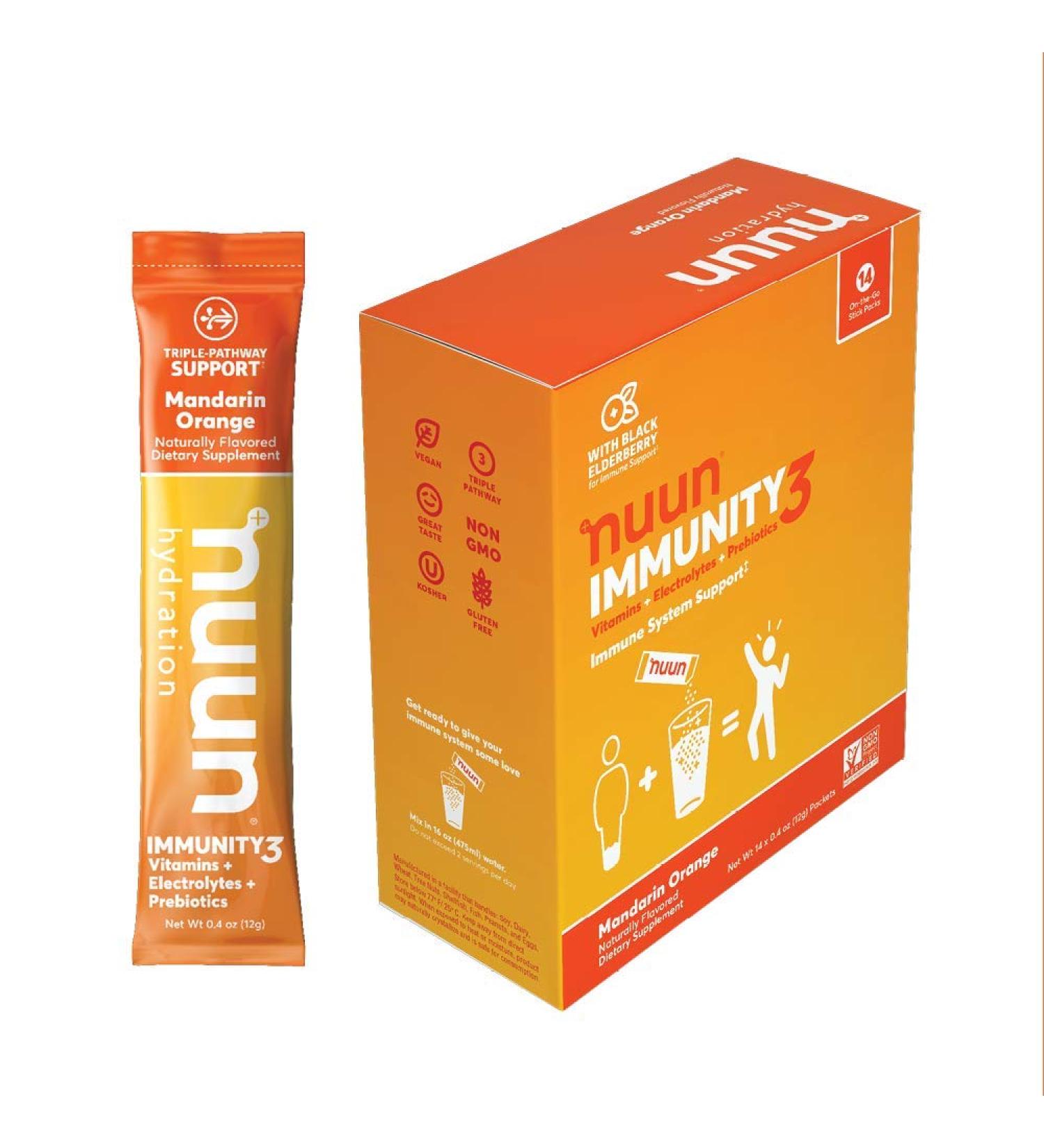 Nuun Immunity3 Electrolyte Powder - Elderberry Mandarin Orange with Vitamins, Zinc & Prebiotics - 14 Count - Buy Online on GoSupps.com