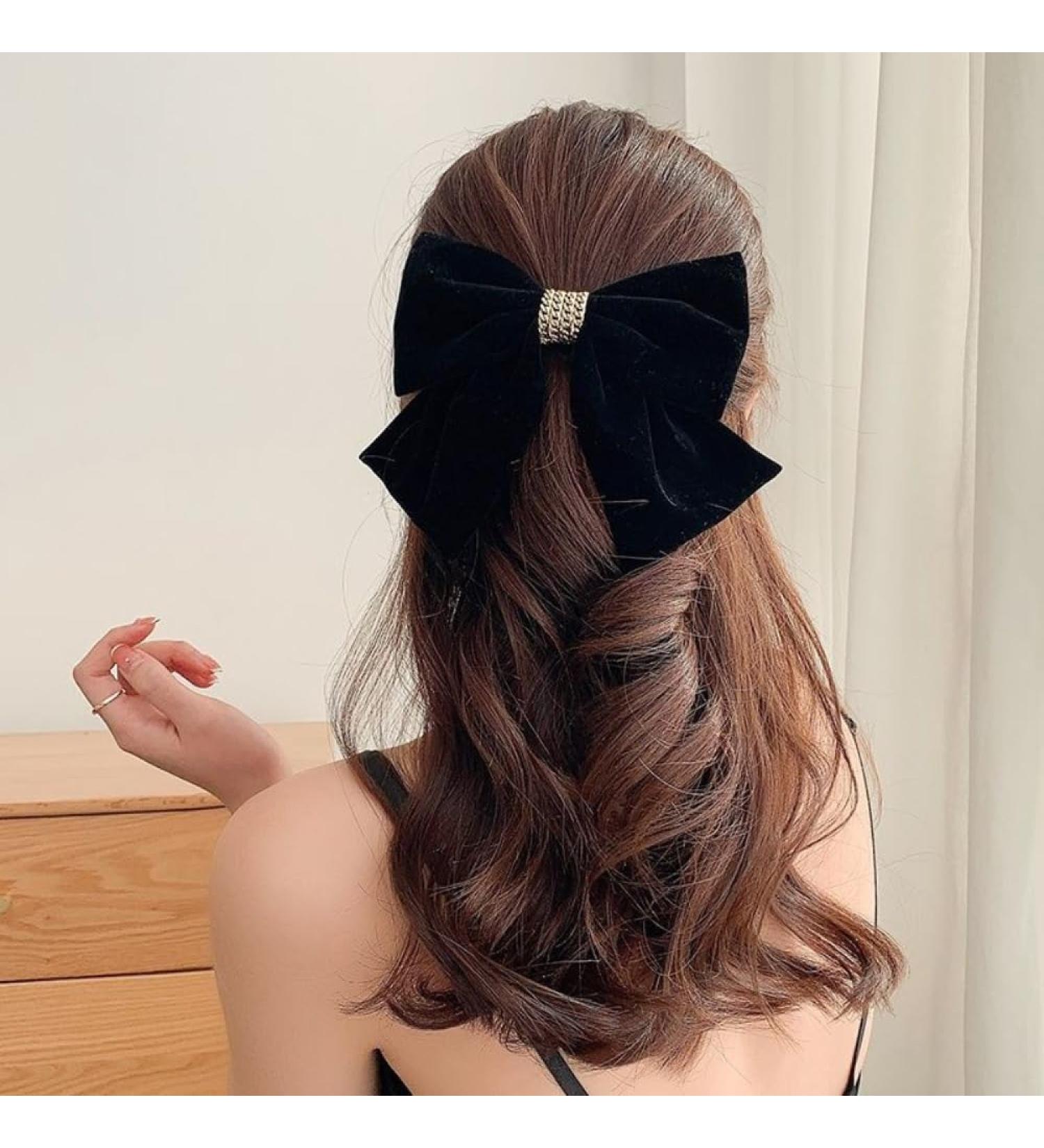 Hair Bow Big Hair Bows for Women Solid Color Bow Solid Color French Barrette Simple Hair Fastener Accessories for Women Girls (BlackA) - Buy Online on GoSupps.com