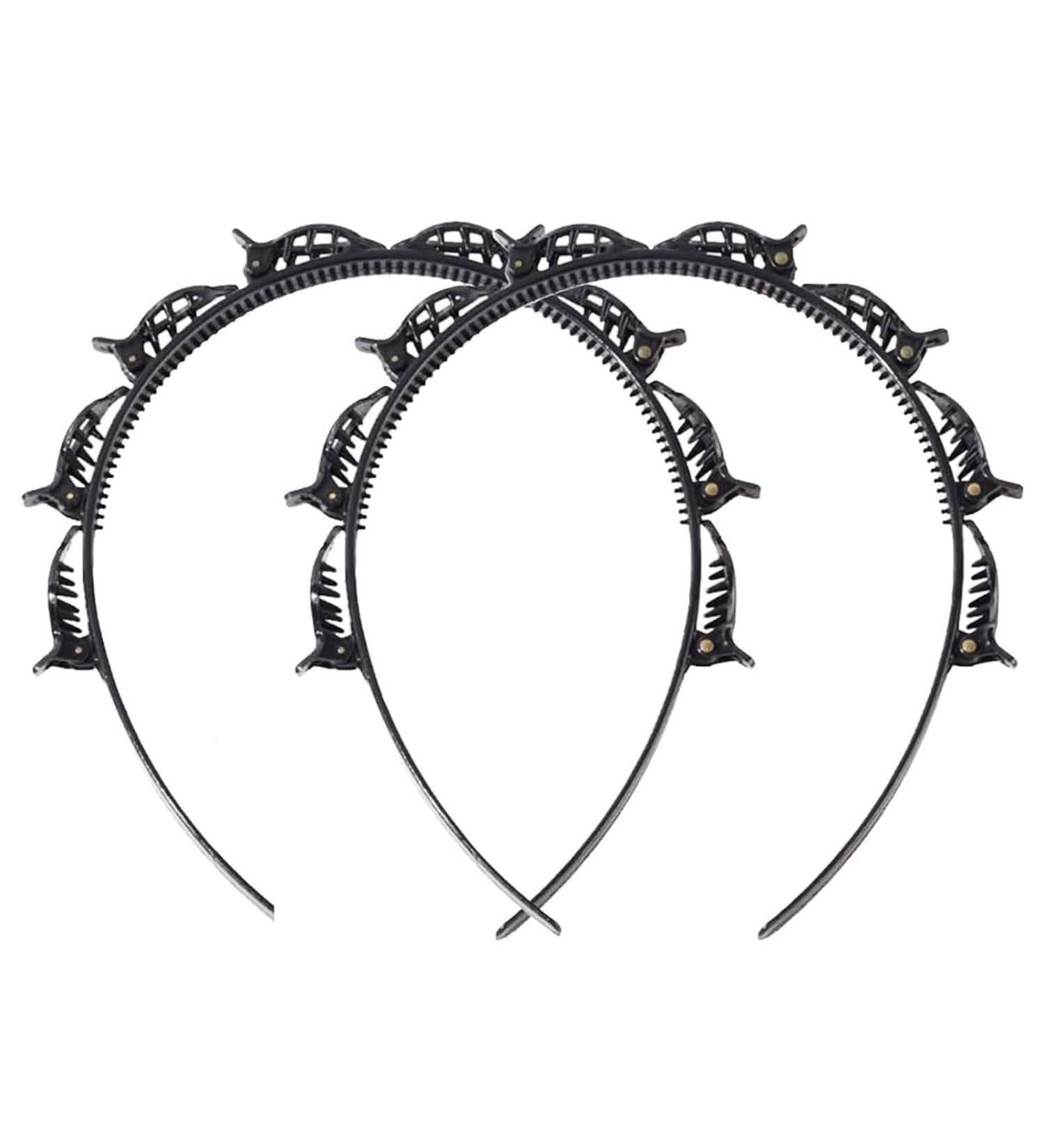 Headband with Clips 2 Double Bangs Hair Style Hair Clips Hairstyle Hairpin Headband Professional Braided Bangs Clip with Teeth Suitable for Women Girls Hair Accessories Black - Buy Online on GoSupps.com