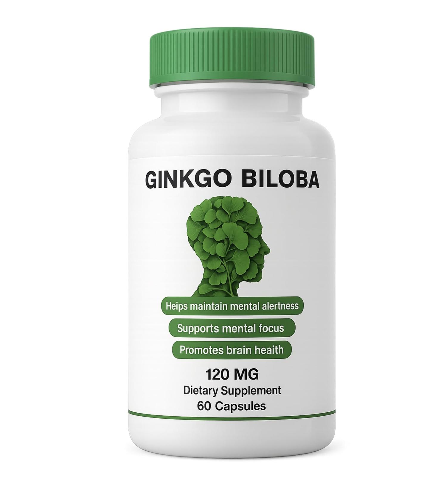 Ginkgo Biloba 120 mg 60 Capsules | Dietary Supplement | Supports Focus & Mental Clarity | Helps Maintain Memory & Cognitive Well-Being | Adult Daily Routine | 2-Capsule Servin