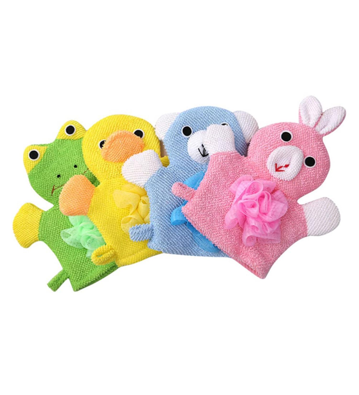 ARTIBETTER 4 Pcs Kids Bath Gloves - Cute Cartoon Loofah Sponge Shower Exfoliating Gloves - Body Cleansing (Assorted Color) - Buy Online on GoSupps.com