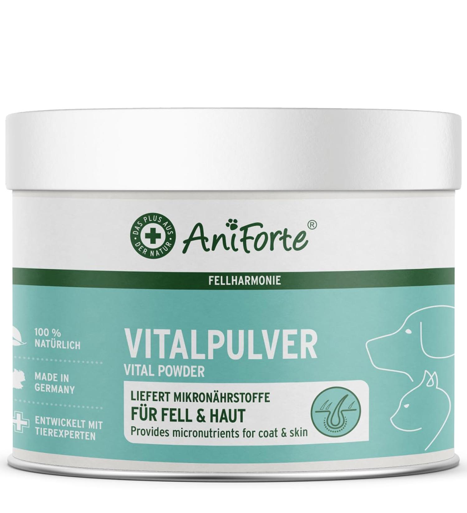 AniForte Fellharmonie coat care for dogs & cats Vitale Powder 250g - shiny coat optimal care from the inside for skin and hair supports metabolism and the immune system - Buy Online on GoSupps.com