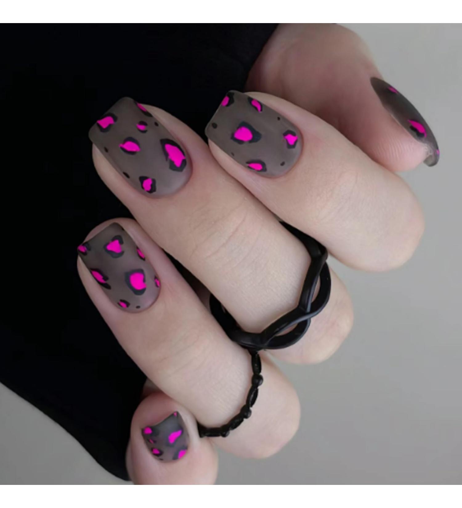 24PCS Matte Leopard Press On Nails - Short Square Fake Nails | Frost Grey Acrylic Glue-On Nails for Women & Girls - Ballerina Manicure Animal Print Designs - Buy Online on GoSupps.com