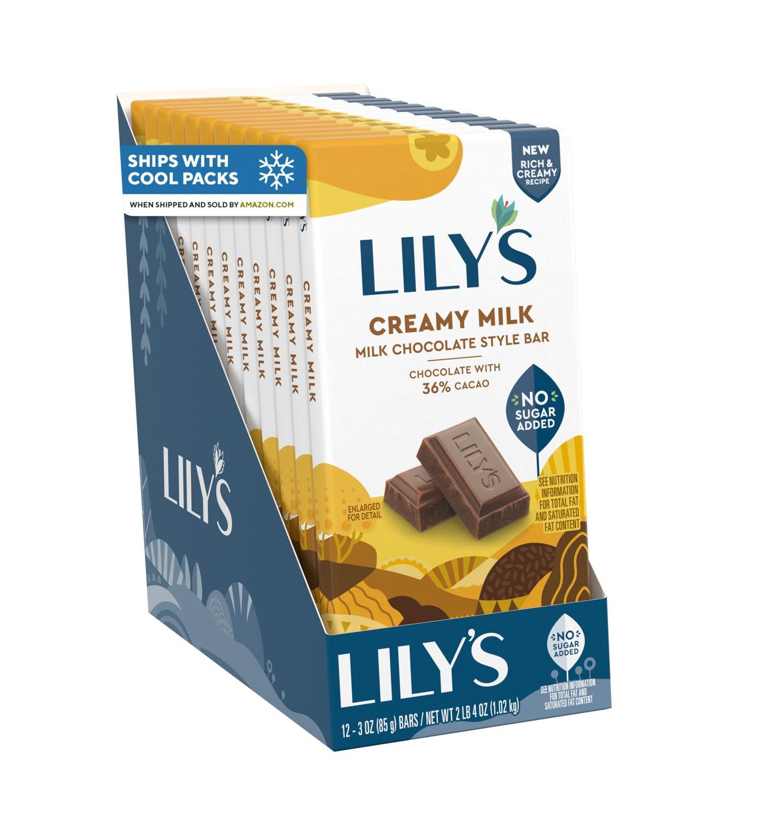 LILY'S Milk Chocolate Style No Sugar Added, Sweets Bars, 3 oz (12 Count) - Buy Online on GoSupps.com