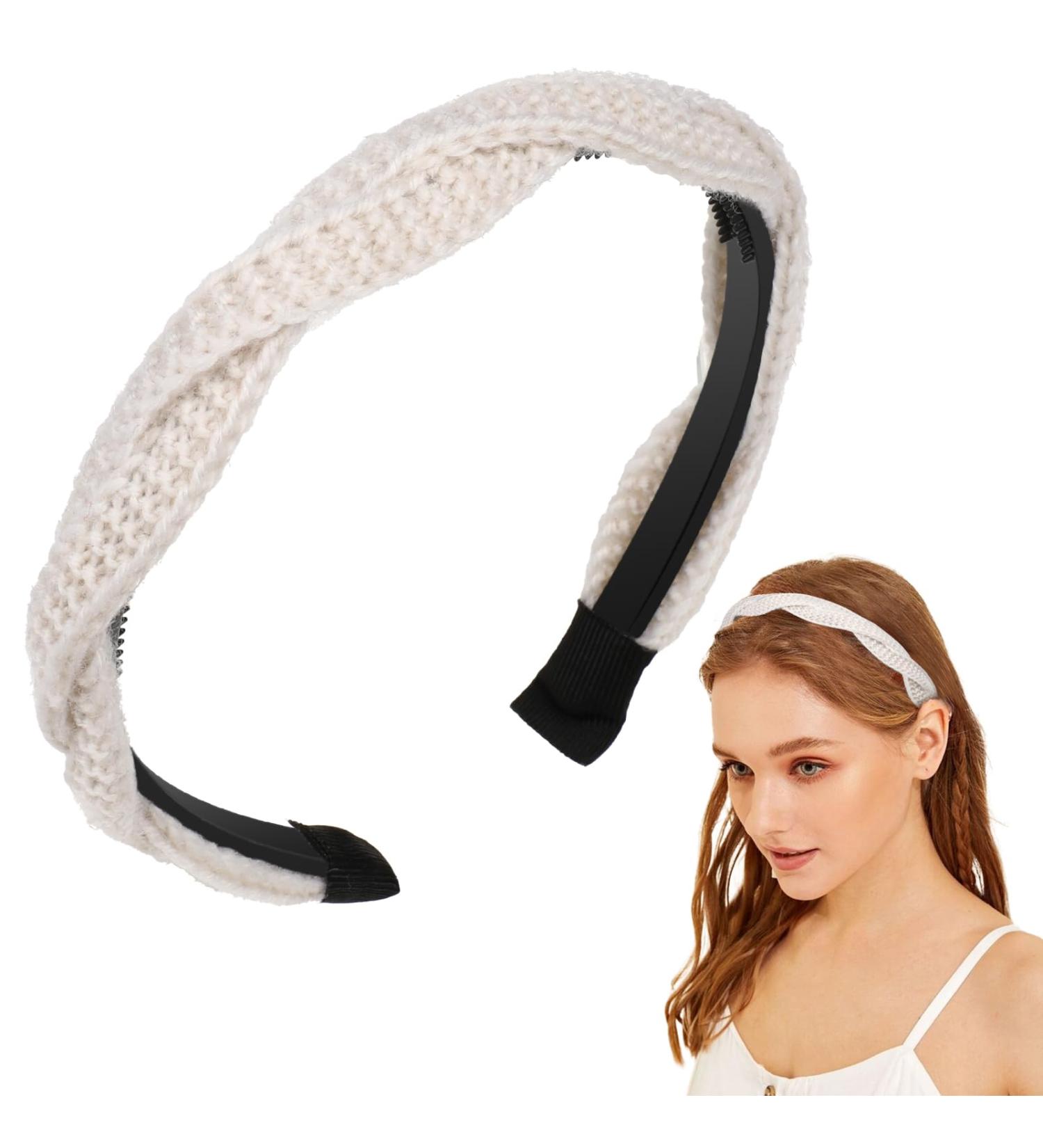 Qianyu 7mm Thin Headbands with Teeth for Women Girls Cute Braided Knitted Hairband Non Slip Criss Cross Hairhoop Solid Colors Hair Accessories Head Bands for Girls Teens and Women (white) - Buy Online on GoSupps.com