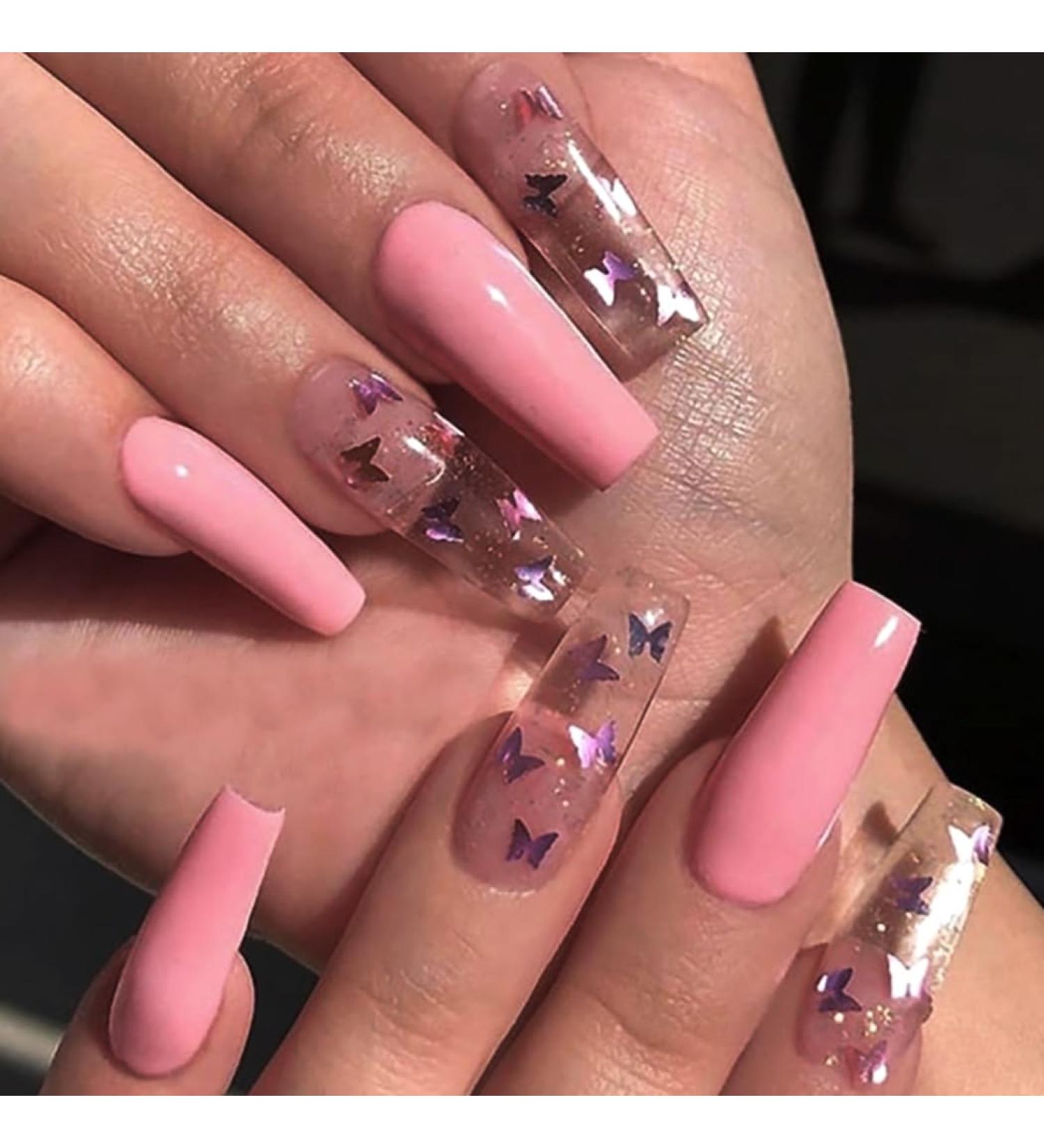 Brishow Butterfly Ballerina Pink Press On Nails - Long Lasting Acrylic Fingernails for Women & Girls | 24 Pieces - Buy Online on GoSupps.com