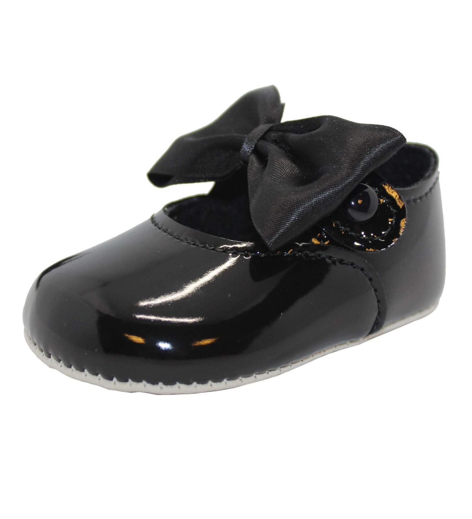 Baby Girls Pram Shoes: Bow Button Soft Sole | Made in Britain | 1 UK Child | Black - Buy Online on GoSupps.com