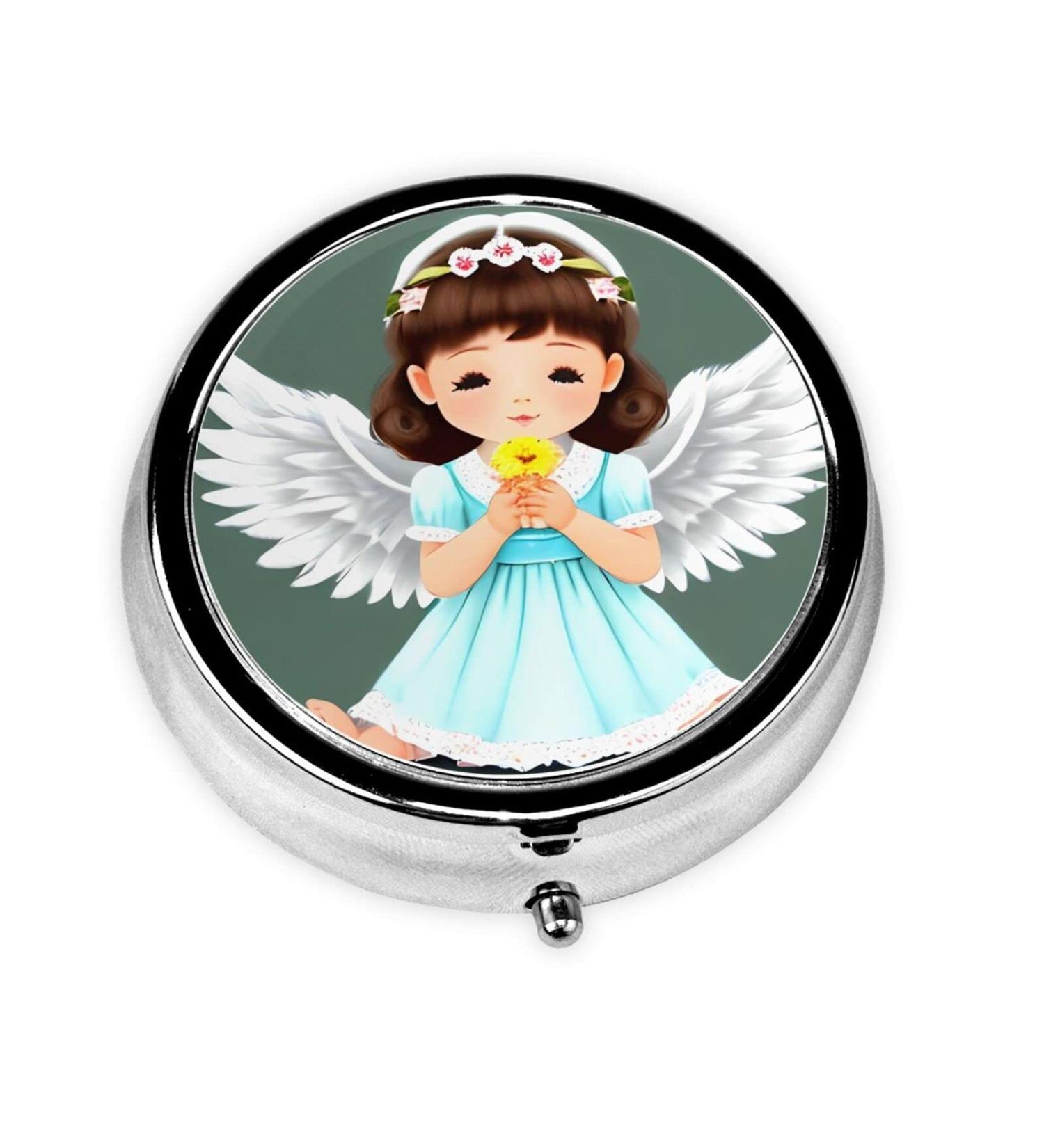 Shop Cute Little Angel Round Pill Box - 3 Compartment Portable Travel Organizer for Effective Medication Management - Buy Online on GoSupps.com