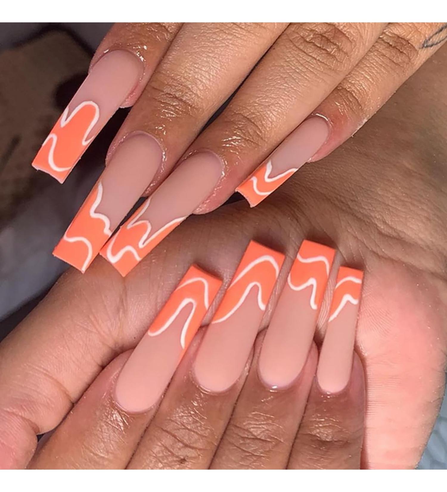 Brishow Artificial Long False Nails - 24pcs Wave Press On Nails for Women & Girls (Orange) - International Shipping Available - Buy Online on GoSupps.com