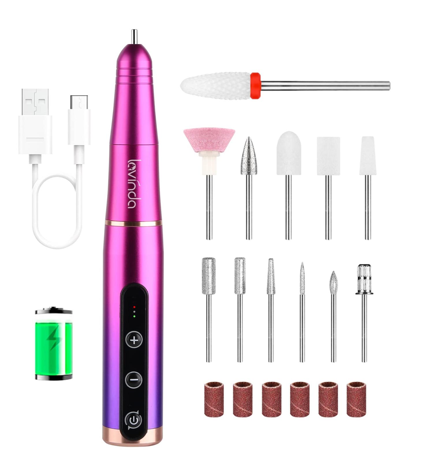 Lavinda Aurora Cordless Nail Drill Kit - Rechargeable Electric File for Gel & Acrylic Nails with 12Pcs Bits - Portable E-File for Beginners - Buy Online on GoSupps.com