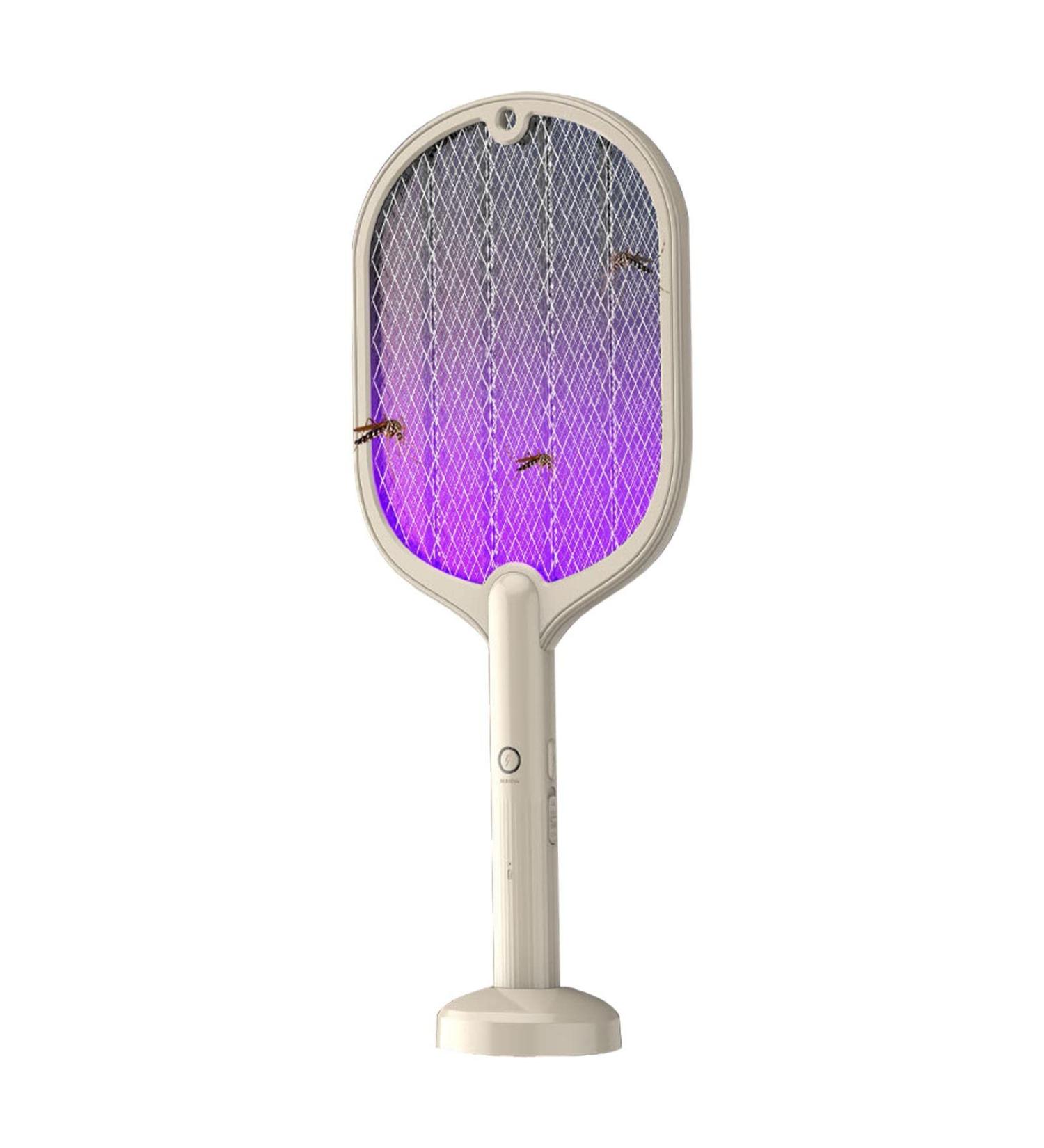 Fly Racket - 3000V Powerful Swatter Racket 2 in 1 Fly Swatter with USB Rechargeable Base 3-Layer Safety Mesh Inhaled Photocatalyst Fly Trap Light Dirfuny (Beige) - Buy Online on GoSupps.com
