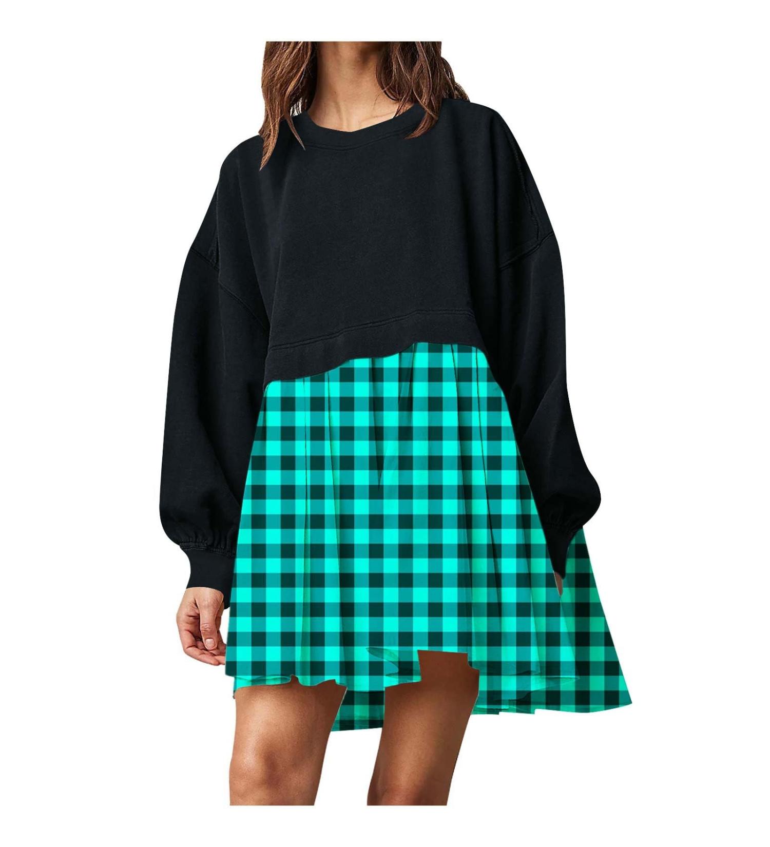 Yihaojia Womens Oversized Sweatshirt Dresses Long Sleeve Crewneck Pullover Tops Patchwork Sweatshirts 2023 Fall Mini Dress Blue#7 XX-Large - Buy Online on GoSupps.com