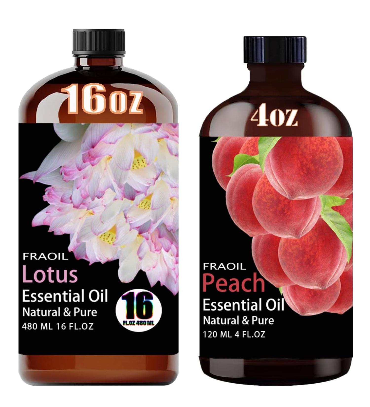 Lotus Essential Oil 16 Fl Oz and Peach Essential Oil 4 Fl Oz for Diffuser Humidifier Yoga Cleaning DIY Candle Soap Making Perfume Gift for Essential Oils - Buy Online on GoSupps.com