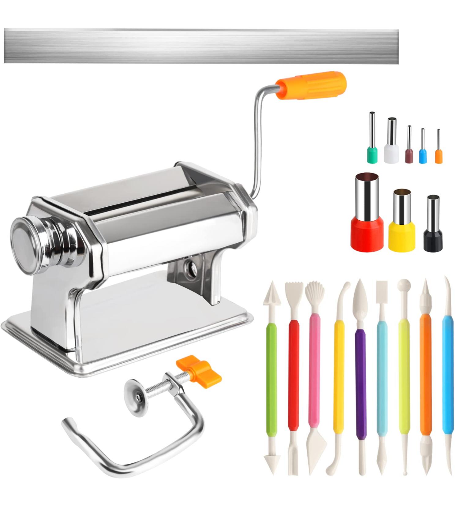 Polymer Clay Roller Machine Set with Adjustable Thickness Settings - Includes 9 Shaping Tools and 15 Cutters for DIY Crafts - Buy Online on GoSupps.com