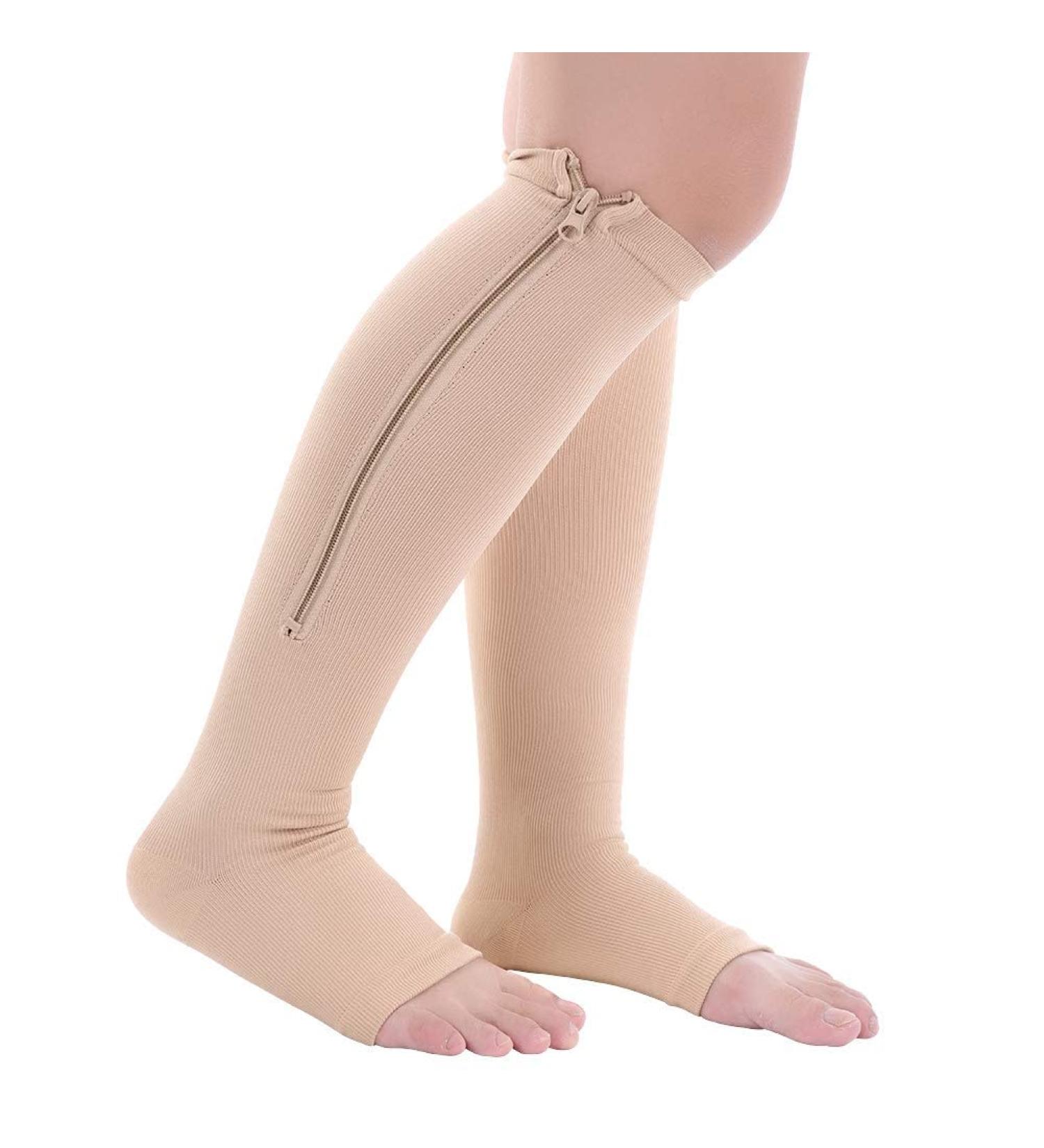 Zipper Compression Socks for Men & Women - Medical Class 2 Open Toe Stockings for Running & Sports - Skin S/M - Buy Online on GoSupps.com