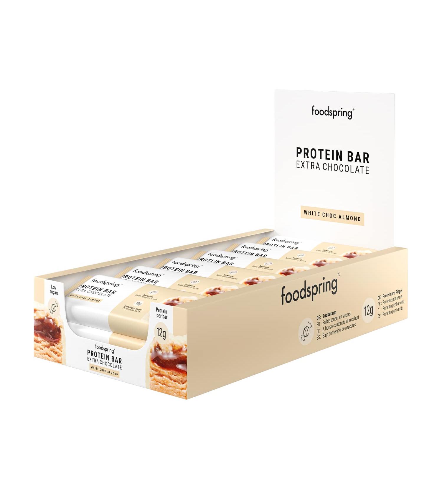 foodspring Extra Chocolate Protein Bar - 13g Protein, No Added Sugar - White Chocolate Almond 45g - Buy Online on GoSupps.com