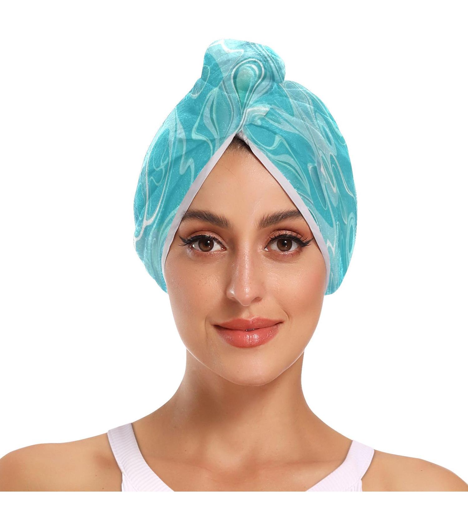 Teal Waves Hair Towel 2 Pack | Super Absorbent Quick Dry Hair Turbans for Women & Girls - Buy Online on GoSupps.com