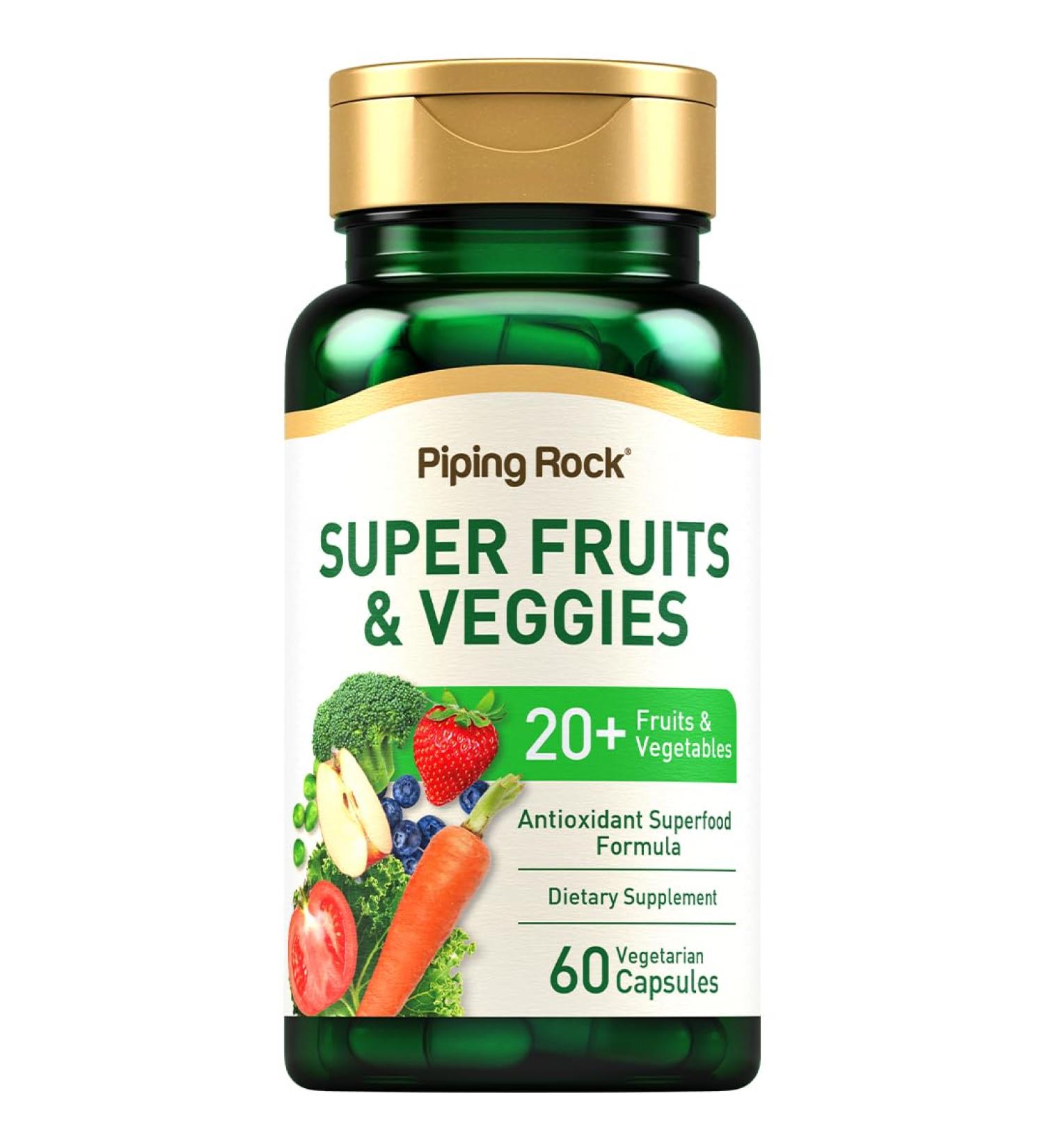 Piping Rock Fruits and Veggies Supplement | 60 Capsules | Superfood Fruit and Vegetables Vitamins | with Prebiotic Blend | Vegetarian Formula | Non-GMO Gluten Free 60 Count (Pack of 1) - Buy Online on GoSupps.com