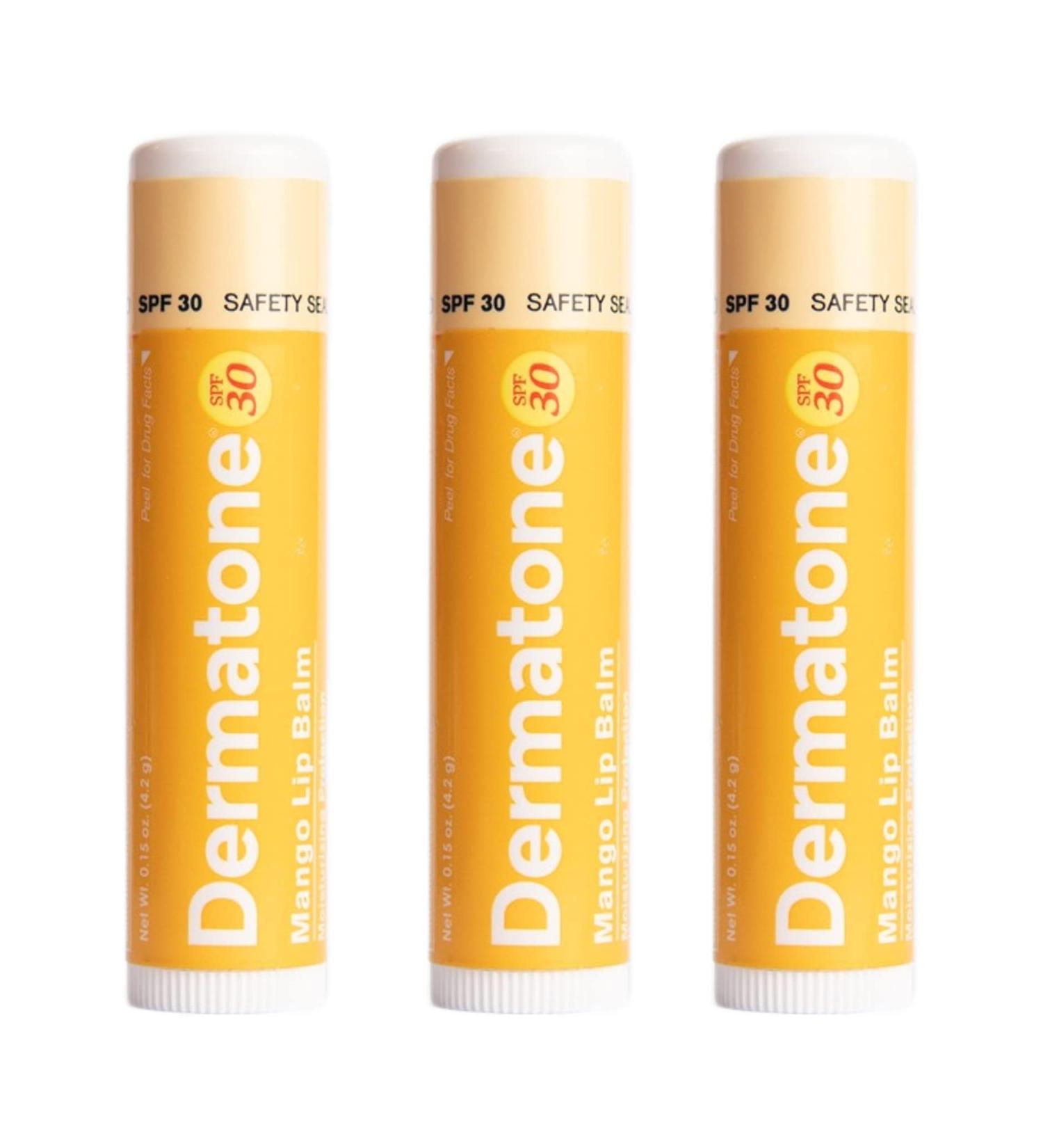 Dermatone Mango Lip Balm Stocking Stuffer | Moisturizing Lip Care | Soothe & Replenish Dry & Chapped Lips | Aloe Vitamin E | SPF 30 | 3-Pack (Mango 0.15oz sticks) Mango Lip Balm 0.15 Oz Pack of 3 - Buy Online on GoSupps.com