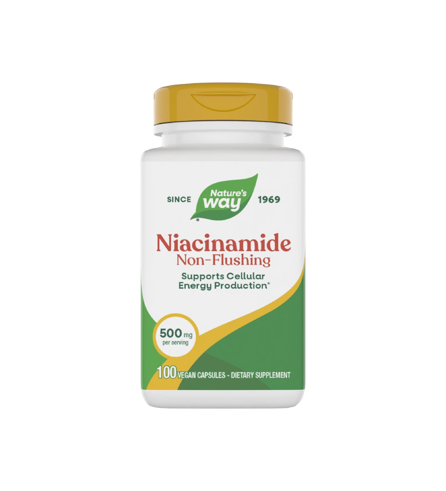 Nature's Way Niacinamide Non-Flushing Vitamin B3 Supports Cellular Energy* 500 mg per Serving 100 Capsules (Packaging May Vary) Unflavored 100 Count (Pack of 1) - Buy Online on GoSupps.com