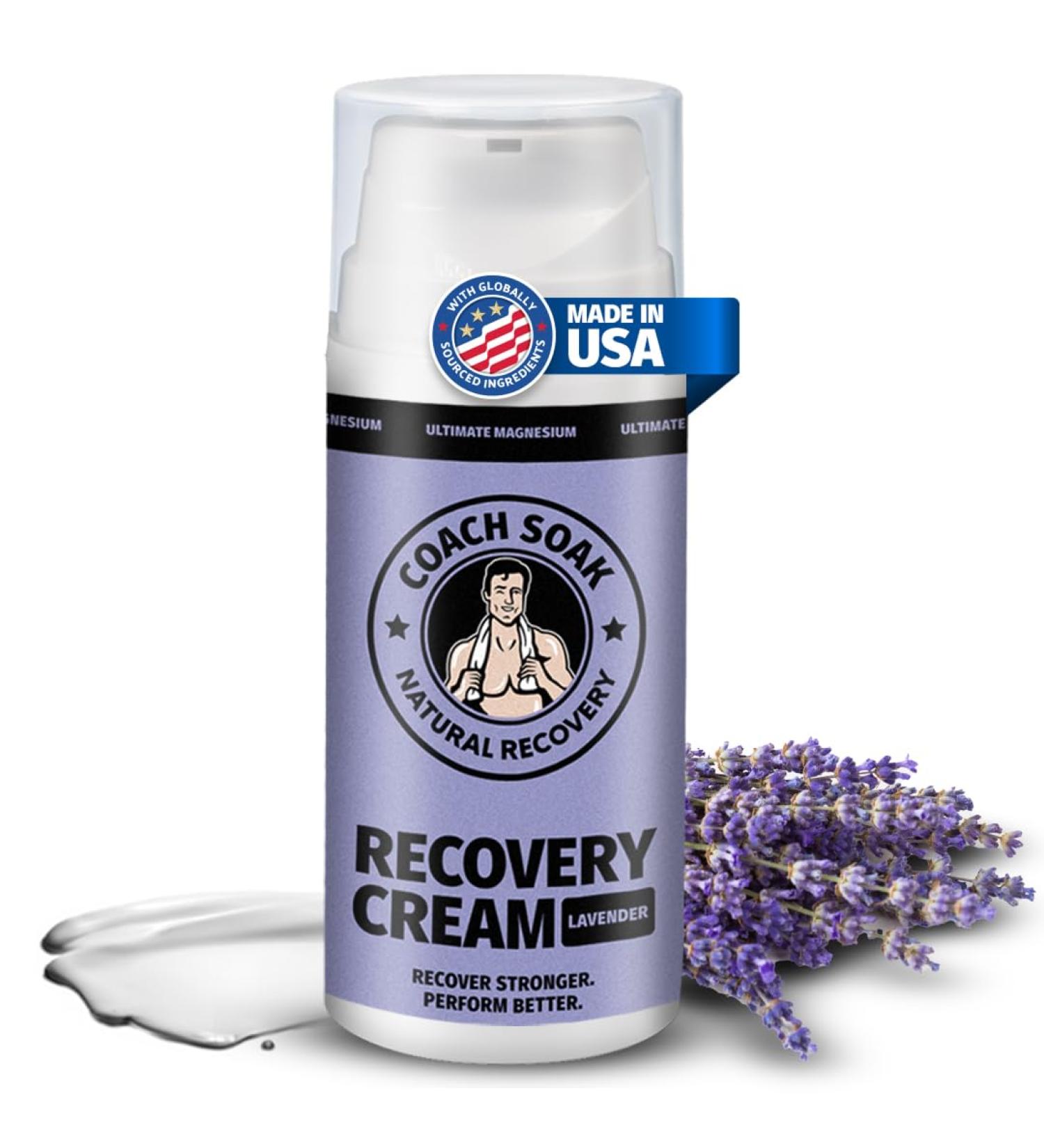 Coach Soak Magnesium Cream with MSM in Pump Bottle - Natural Recovery Cream with Magnesium Chloride & Menthol - Fast-Absorbing for Muscles & Joints Lavender 3.4oz Lavender 3.4 Fl Oz (Pack of 1) - Buy Online on GoSupps.com