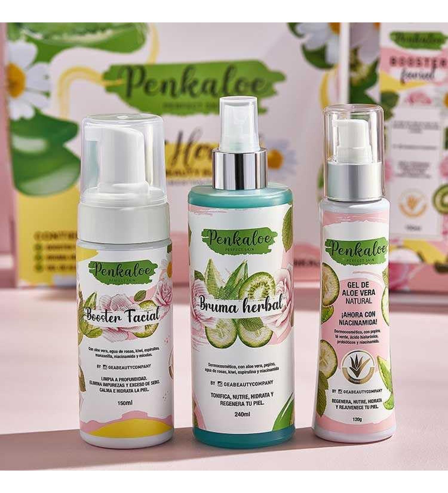Facial Kit Burma Herbal + Aloe Vera Gel + Booster Facial + Facial Brush Perfect Skin Colombia | 4 Items Clear