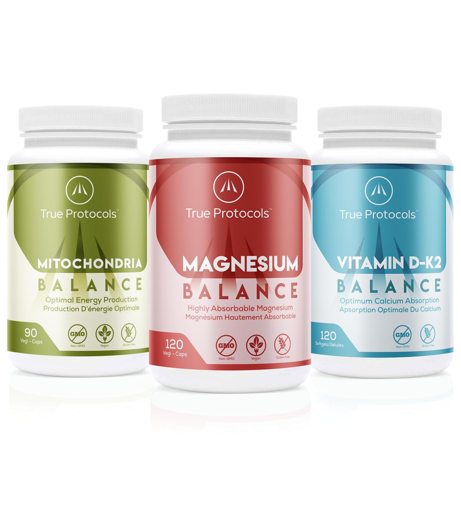 TRUE PROTOCOLS - Muscle Protocol+ (3 items) - Magnesium Balance Vitamin D-K2 Balance & Mitochondria Balance - Bioavailable Capsules for Optimal Muscle Function Bone Health and Energy - 100% Non-GMO Supplements - Buy Online on GoSupps.com