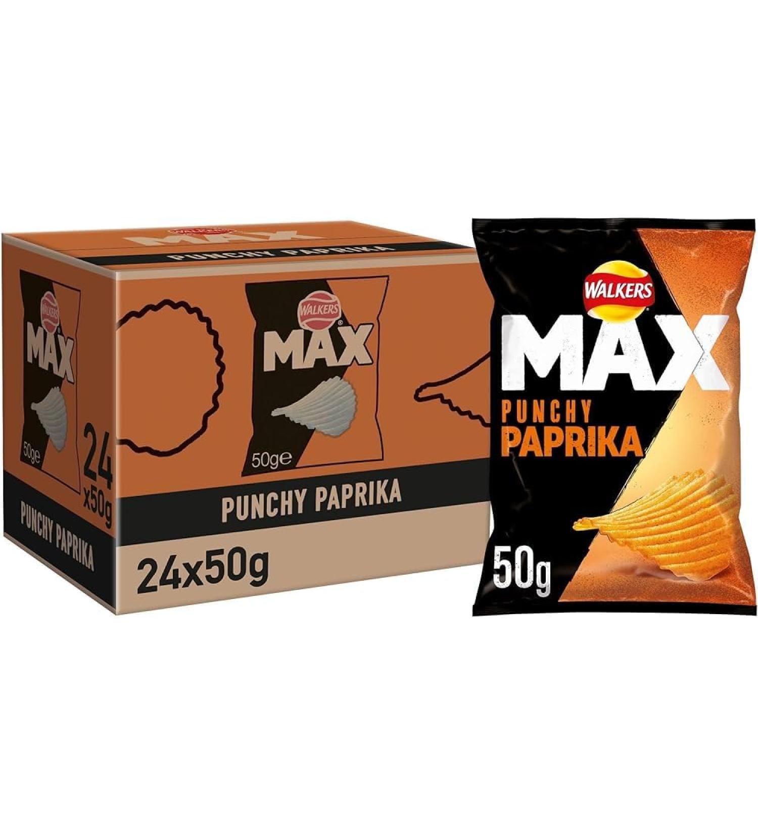 Walkers Max Deep Ridged Full Flavoured Crisps 24x50g (Punchy Paprika)