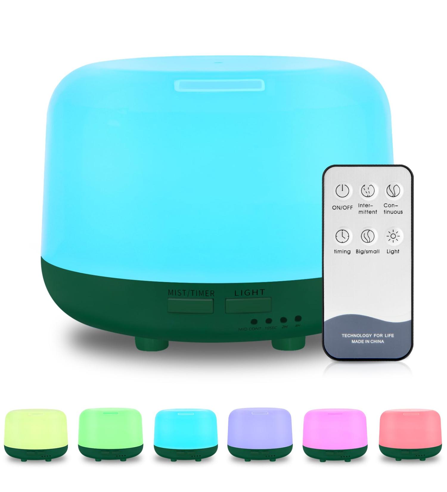 Diffofe 300ml Essential Oil Diffuser with Remote Control - Electric Aroma Humidifier - 8 Hours Quiet Operation - 7 LED Color Night Lights - Timer - Green - Buy Online on GoSupps.com