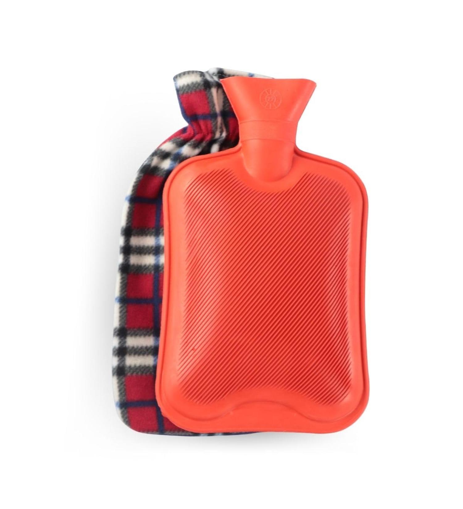 Mobiclinic Hot Water Bottle - European Quality 2L Natural Rubber Soft Cotton Cover Washable Checkered Pattern - 19.5x27cm - Buy Online on GoSupps.com