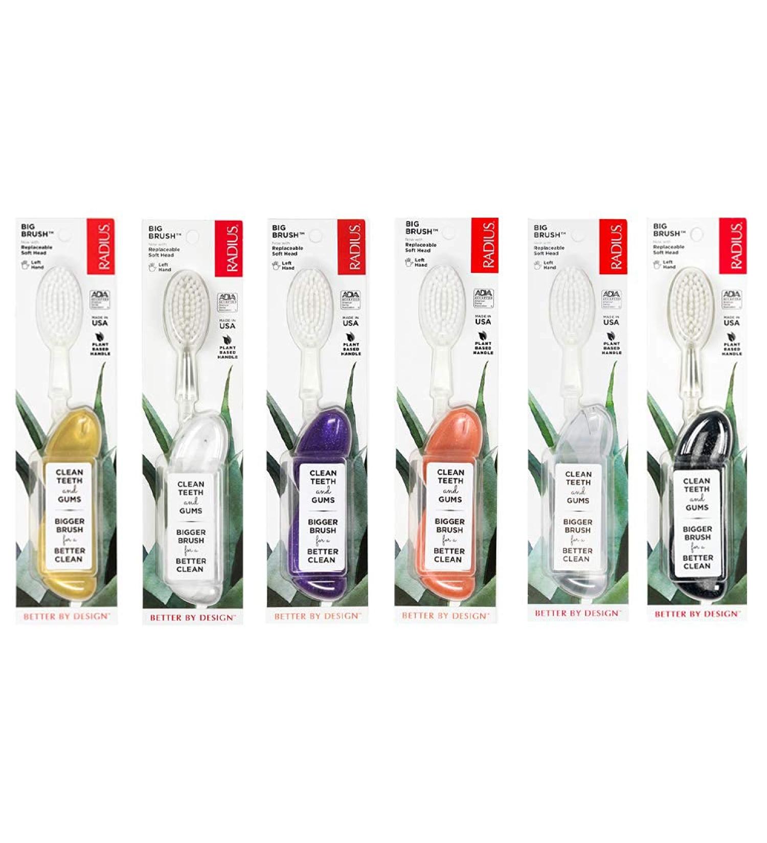 RADIUS Big Brush BPA Free Toothbrush - ADA Accepted Left Hand Assorted - Boost Gum Health - Pack of 6 - Buy Online on GoSupps.com