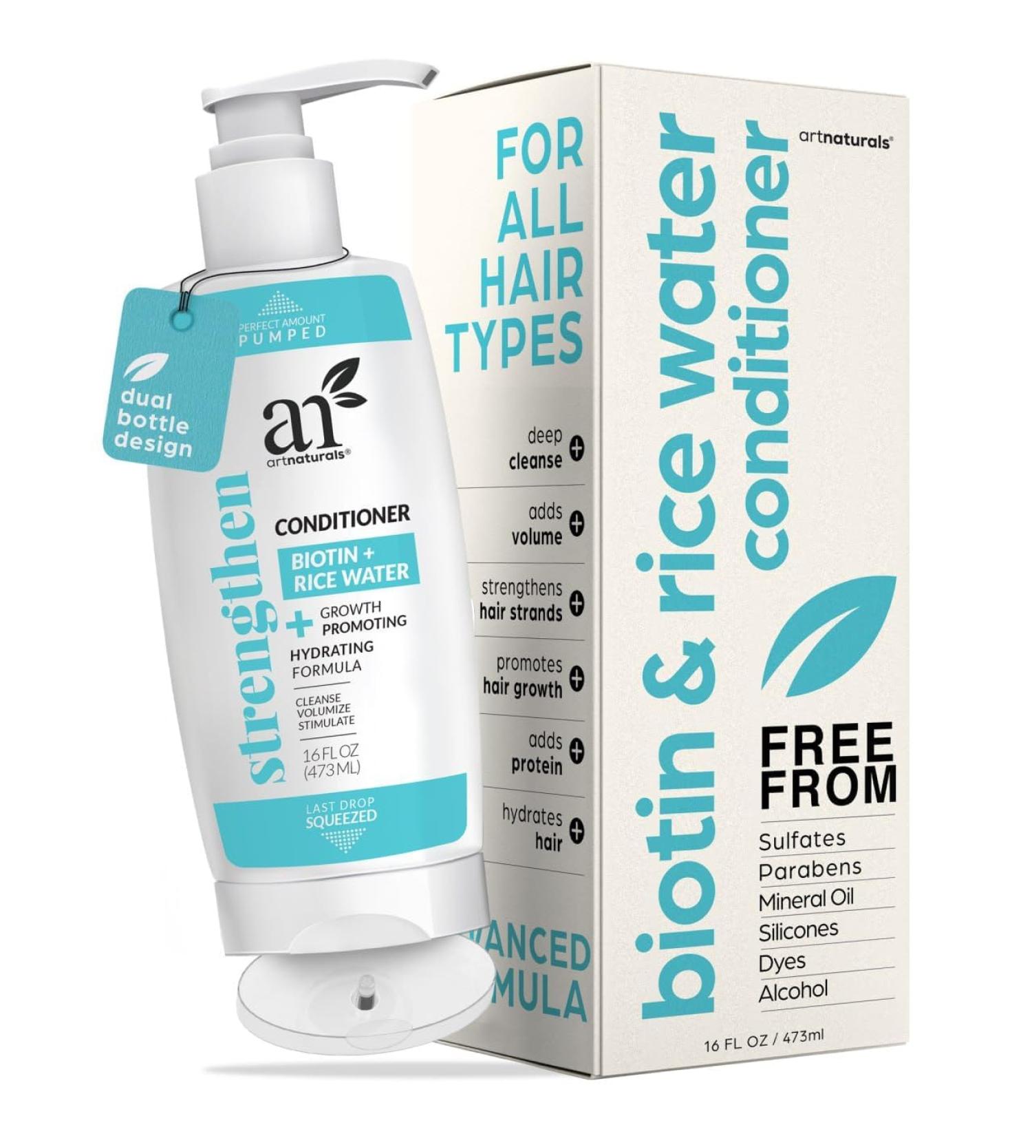 artnaturals RiceWater + Biotin Conditioner - 16 Fl Oz - Sulfate Free - Natural Ingredients for Stronger Shinier Hair - International Shipping Available - Buy Online on GoSupps.com