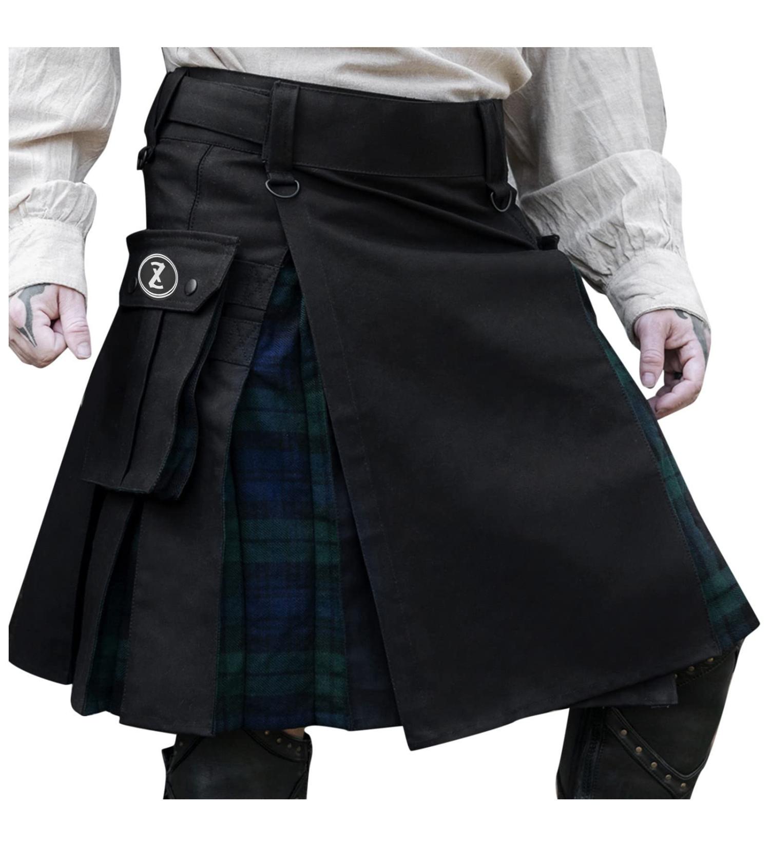 Men's Scottish Kilt Set - Red Checked Patchwork Medieval Skirt | Classic Cut Breathable Streetwear | Size 4XL - Buy Online on GoSupps.com