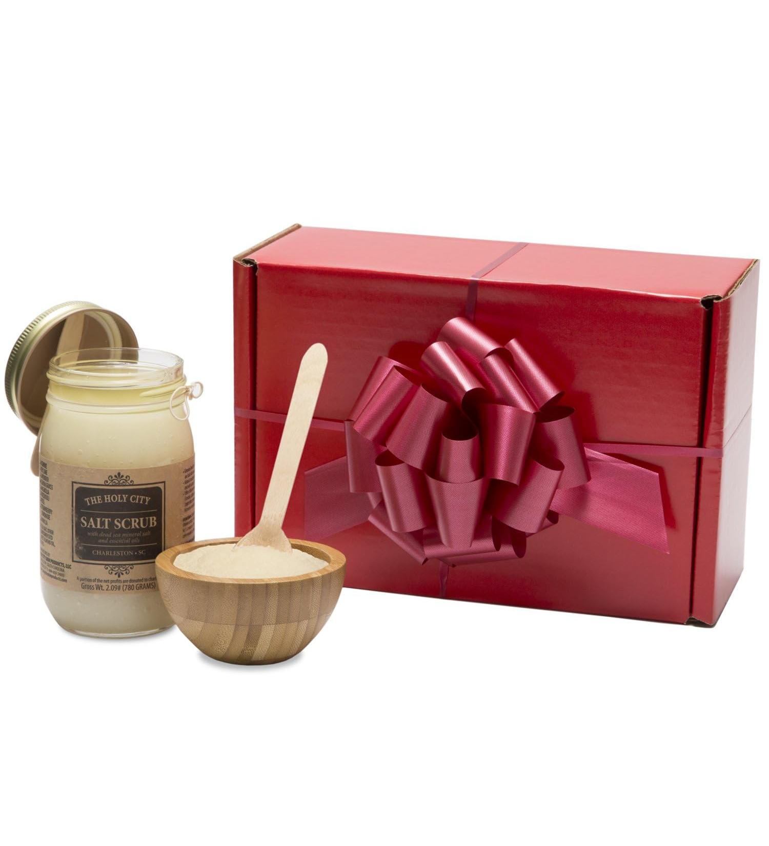 Revitalizing Dead Sea Salt Scrub Gift Box Set | Chemical-Free Lemongrass Exfoliator with Wooden Bowl - 16 fl oz - Buy Online on GoSupps.com