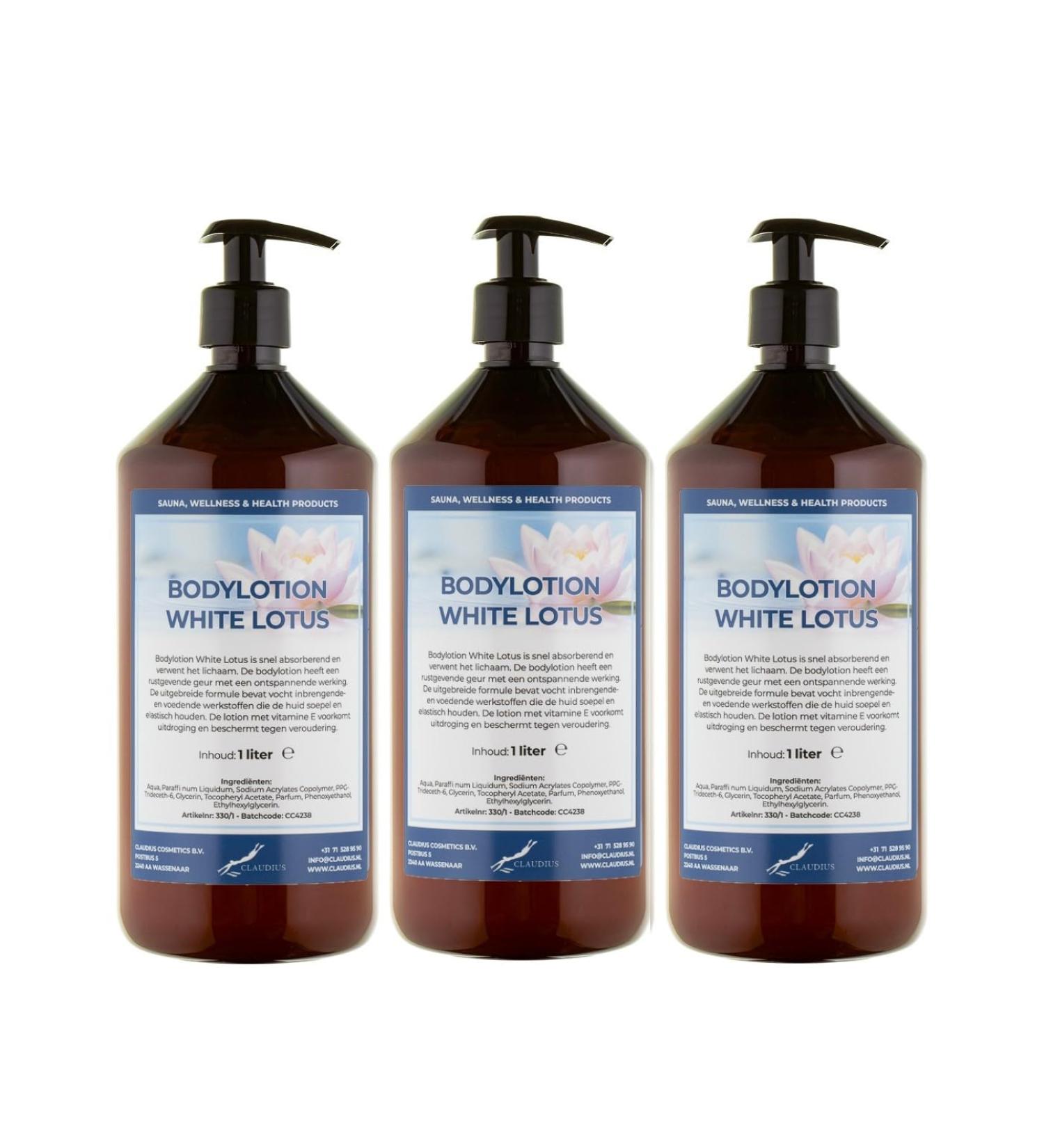 Claudius Body Lotion White Lotus 3 x 1 liter with 3 pumps amber